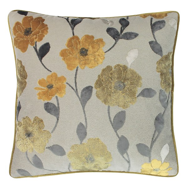Cut Velvet Poppy Cushion - 45x45cm - Yellow | Homebase