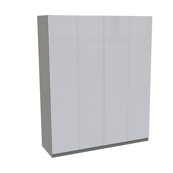 House Beautiful Honest Quad Wardrobe Grey Carcass Gloss White Slab Doors W 1800mm x H 2196mm