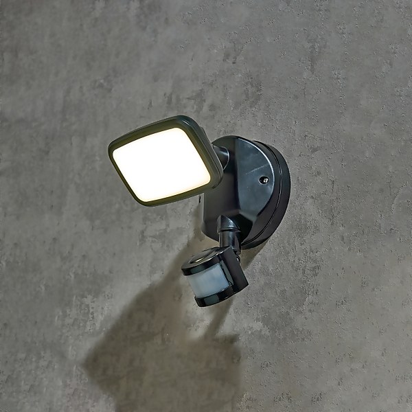 LED Outdoor Spotlight with PIR Motion Sensor Black Homebase