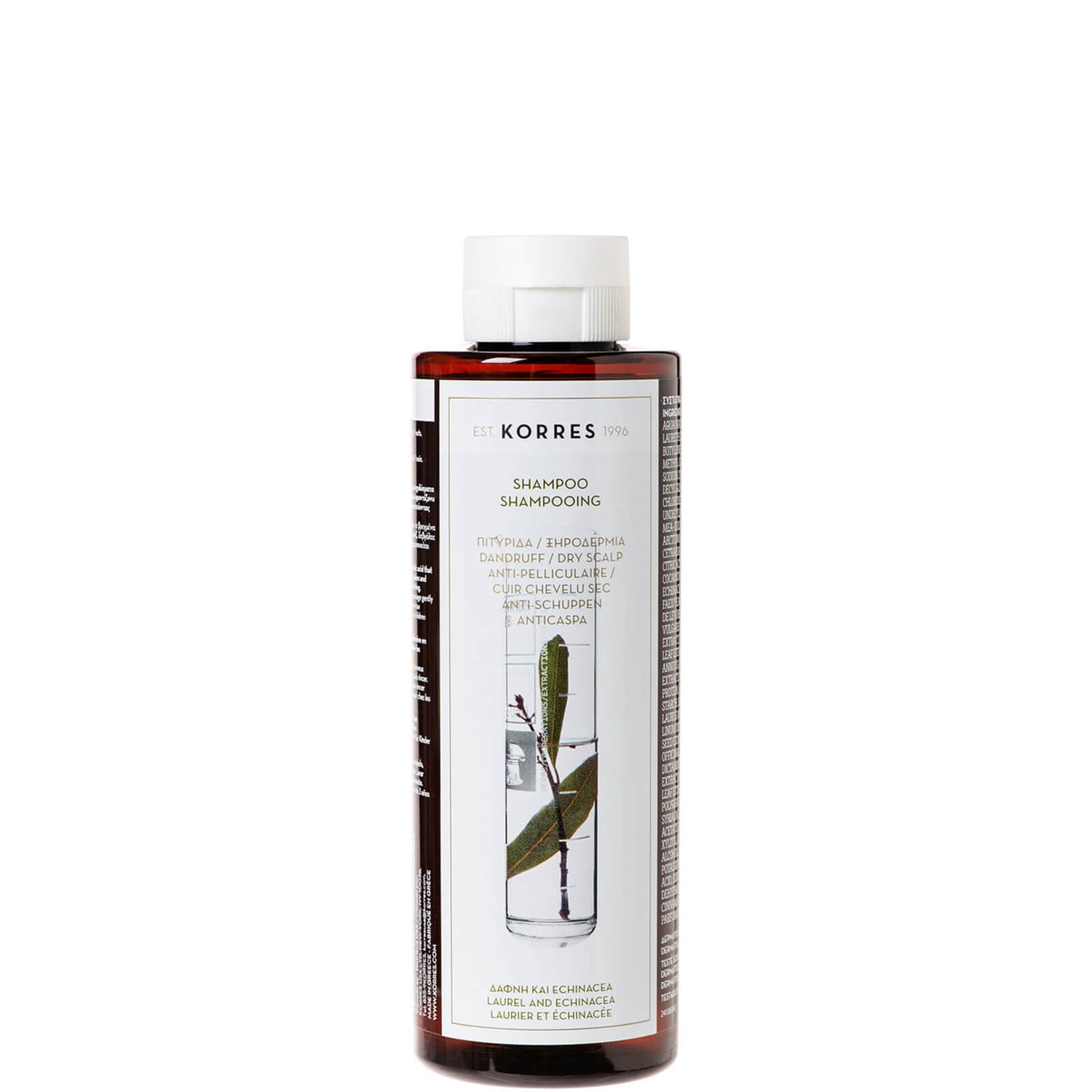 Luonnollinen laakeripuuta ja auringonhatun juurta sisältävä KORRES-shampoo kuivalle päänahalle ja hilsettä vastaan 250 ml