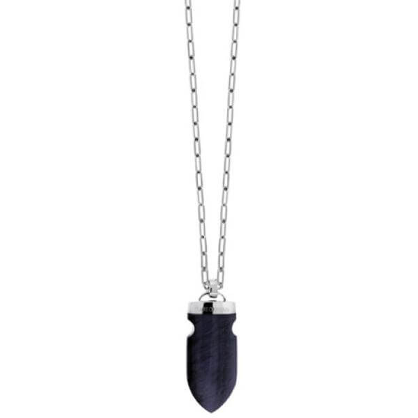 Tateossian Trojan Pendant Necklace Blue Tiger Eye