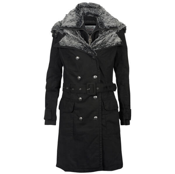 Firetrap Women s Entrenched Fur Trim Coat Black Womens Clothing