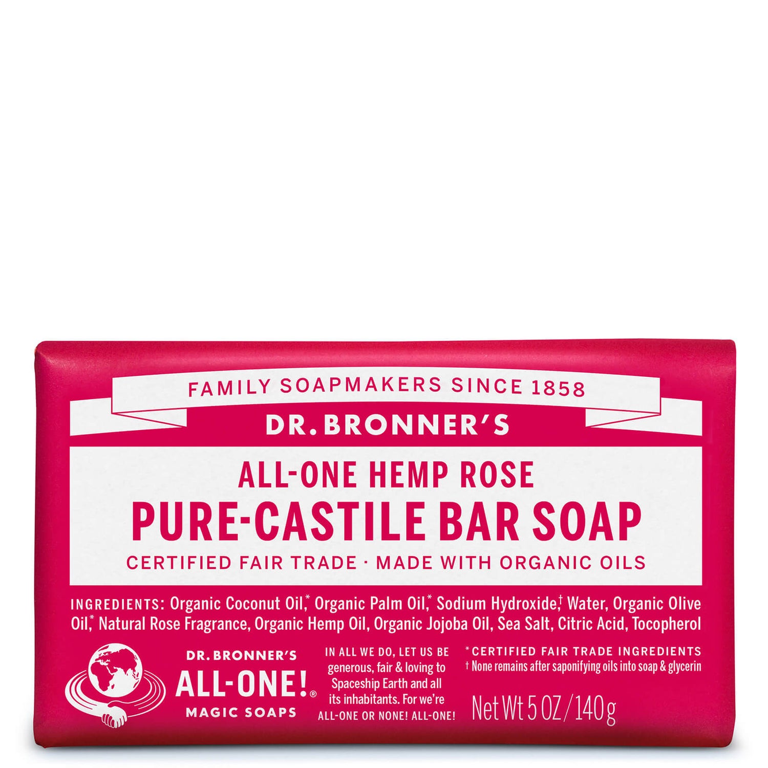 Dr. Bronner's Pure Castile Bar Soap - Rose 140g