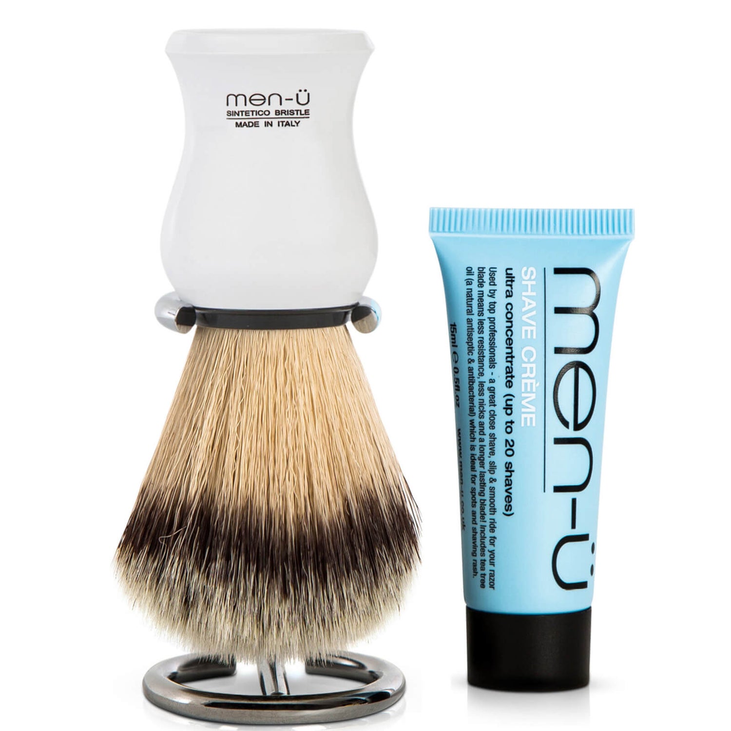 men-ü DB Premier Shave Brush with Chrome Stand - White(멘-유 DB 프리미어 셰이브 브러시 위드 크롬 스탠드 - 화이트)