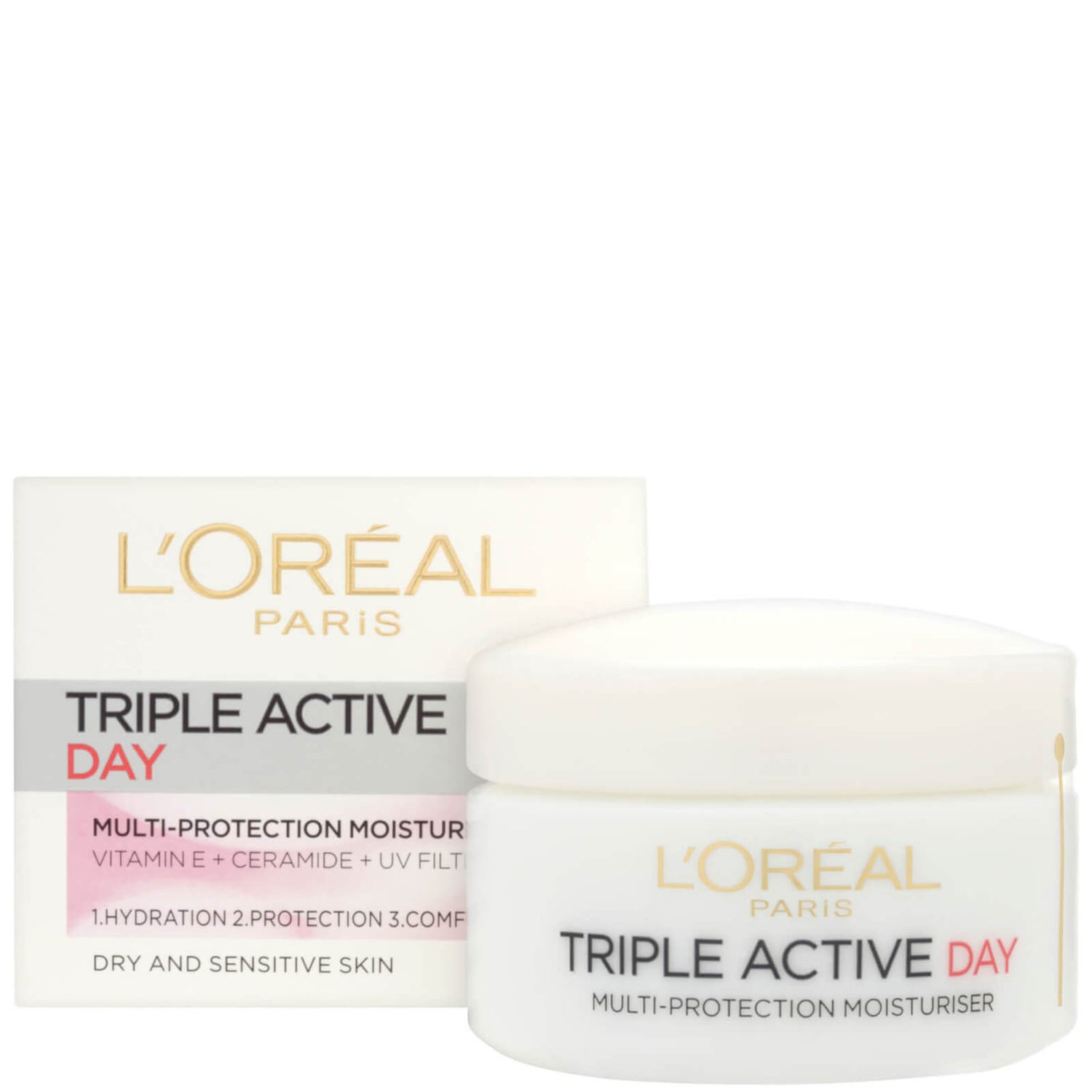 L'Oreal Paris Dermo Expertise Triple Active Day Multi-Protection Moisturiser - Dry / Sensitive Skin (50ml)