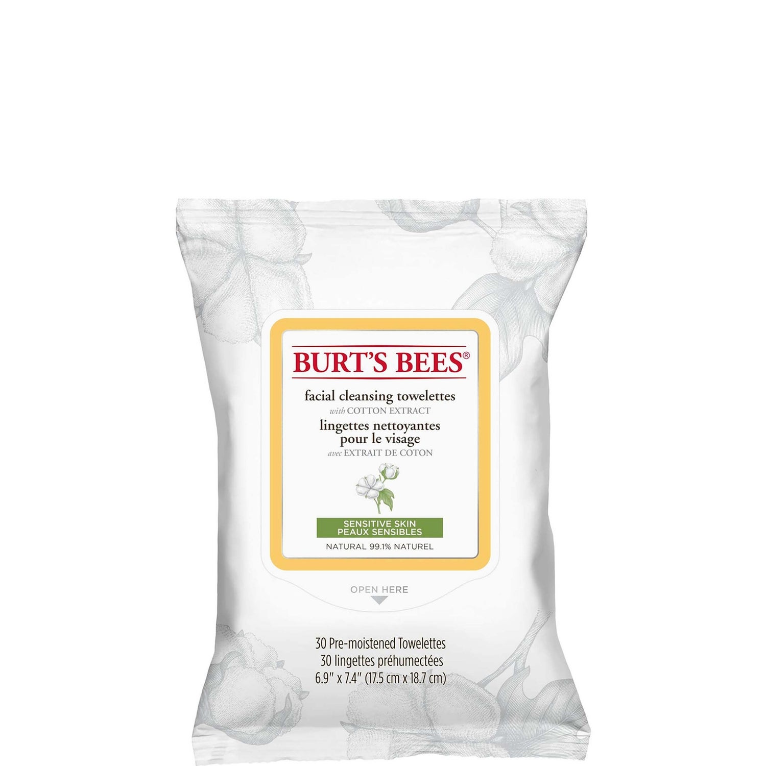 Влажные салфетки для снятия макияжа для чувствительной кожи Burt's Bees Sensitive Facial Wipe