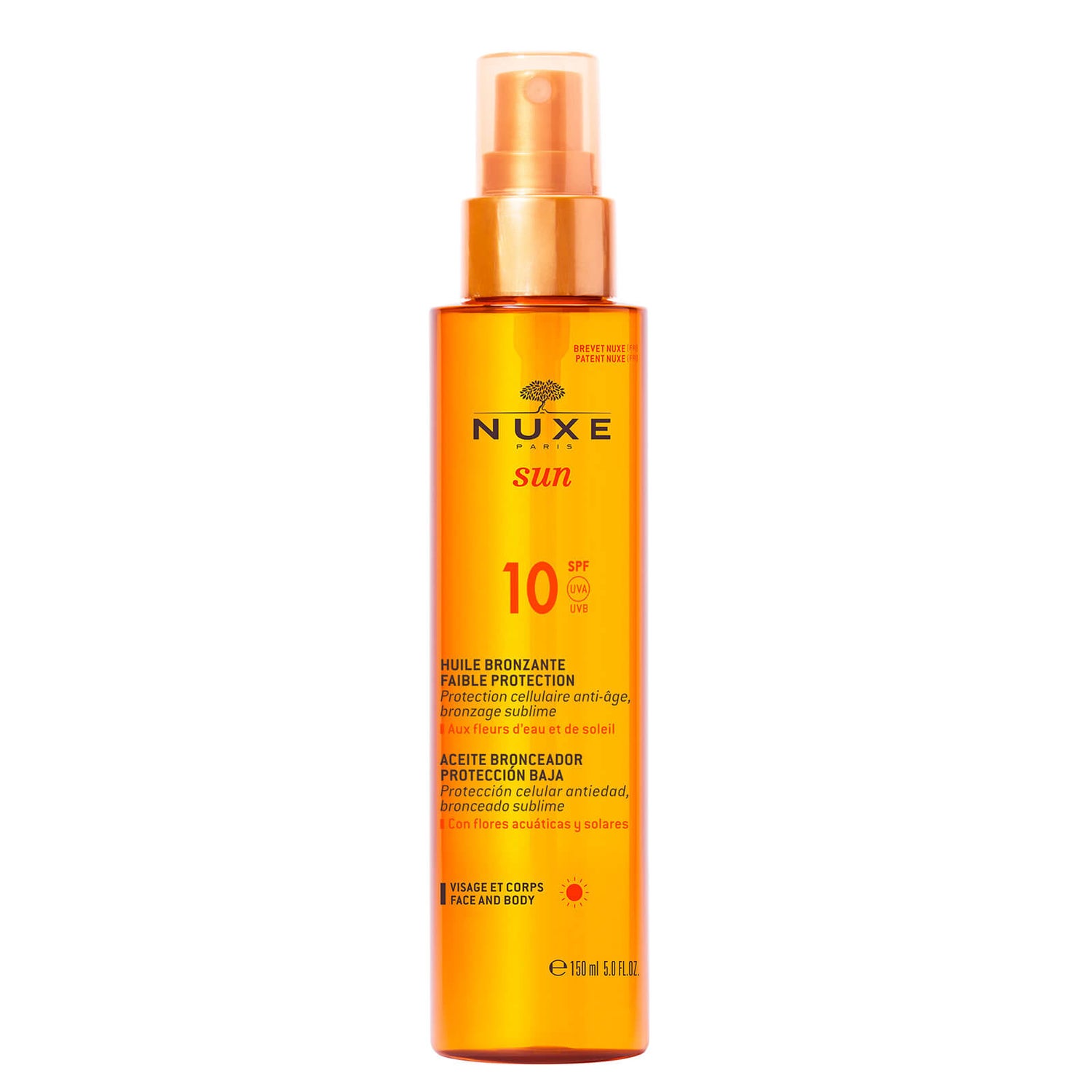 Aceite bronceador de cara y cuerpo de NUXE Sun SPF 10 (150ml) - Exclusivo