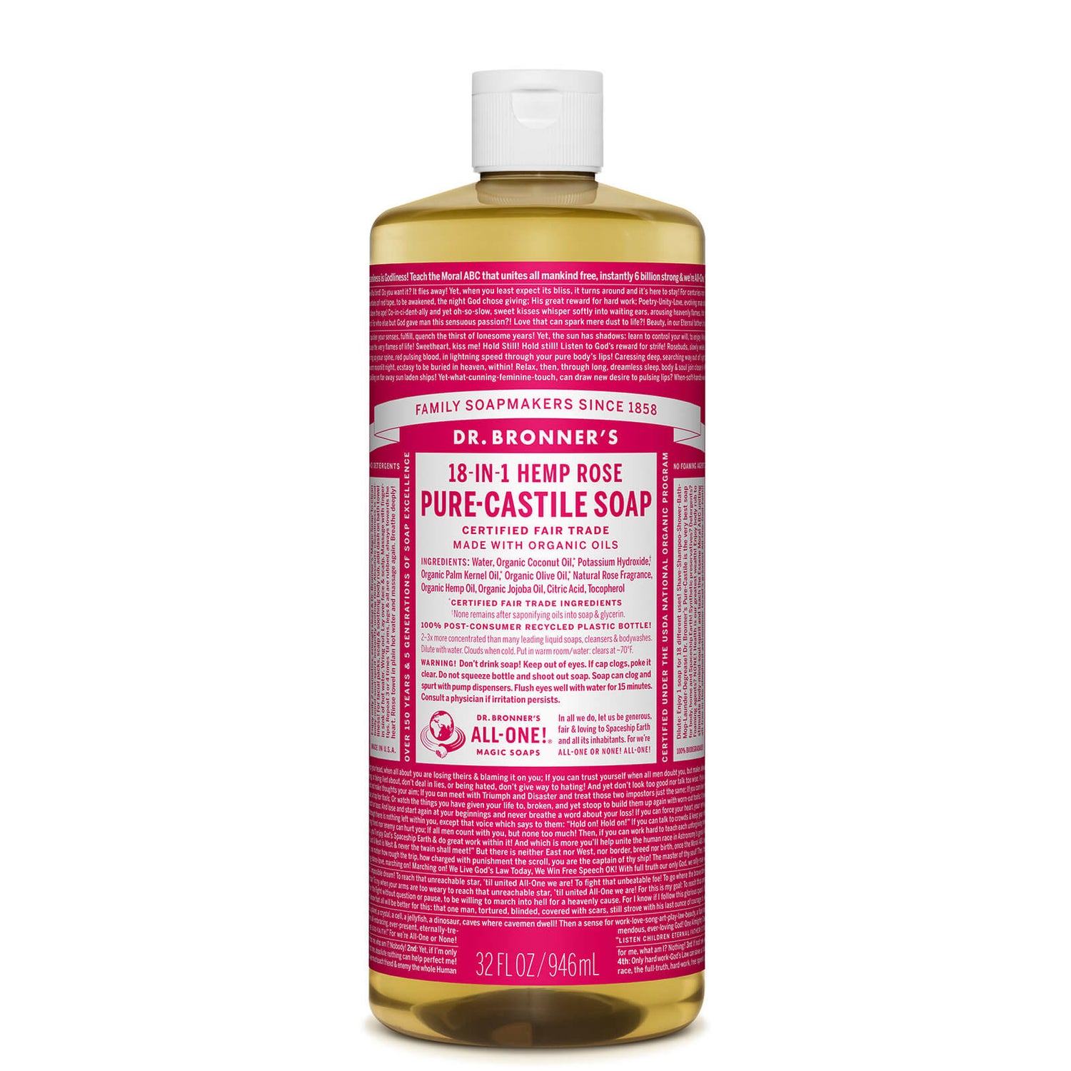 Dr Bronner's Pure Castile Liquid Soap Rose 946ml