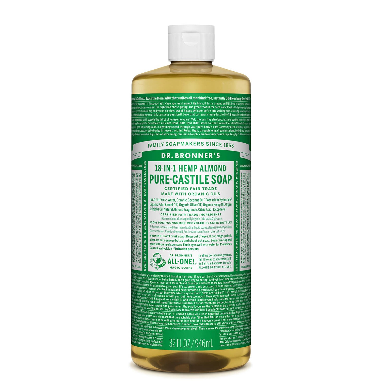 Dr Bronner's Pure Castile Liquid Soap Almond 946ml