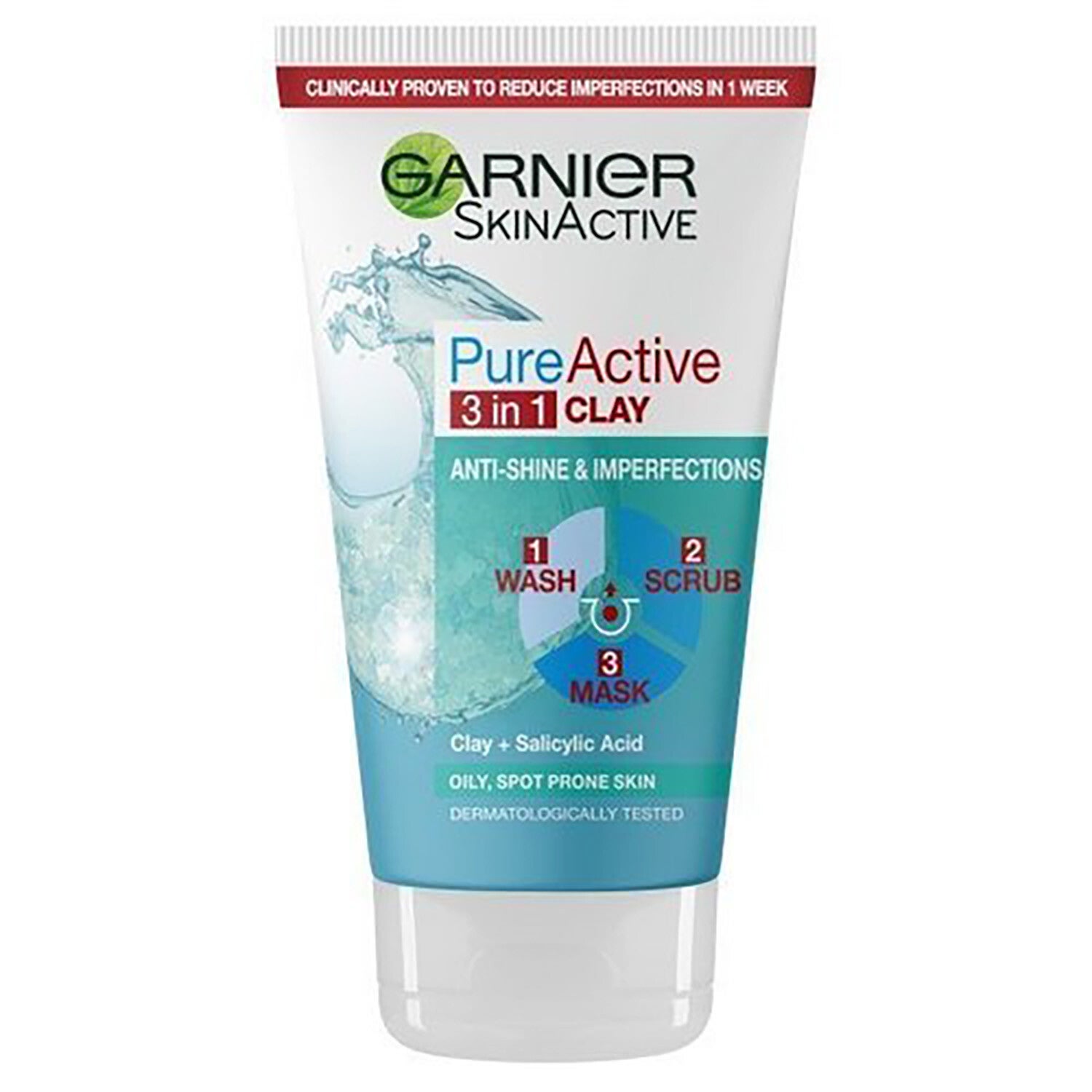 Garnier Pure Active 3in1 Clay Wash Scrub Mask Oily Skin 50ml
