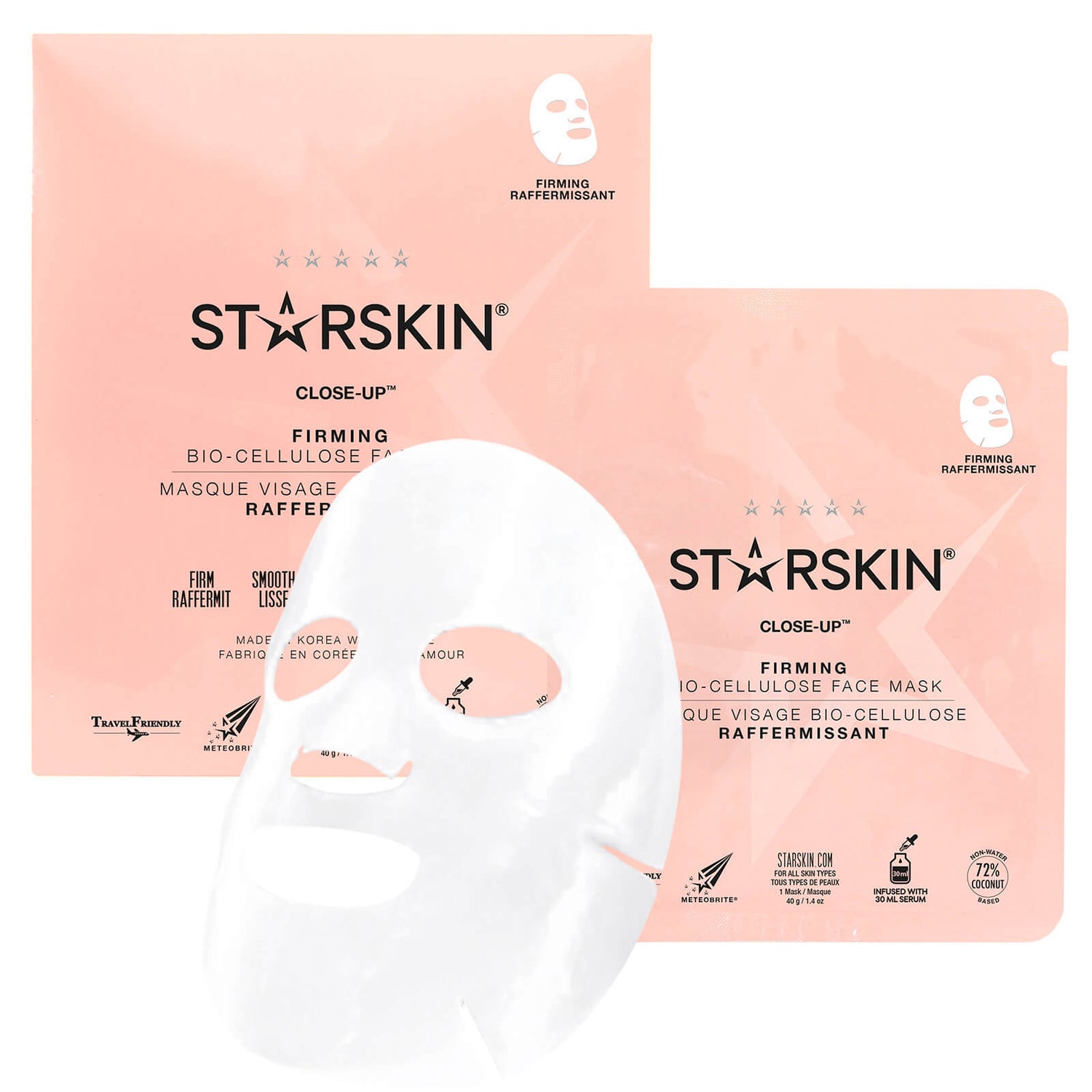 STARSKIN クローズアップ™ ココナッツ バイオセルロース セカンド スキン ファーミング フェイスマスク