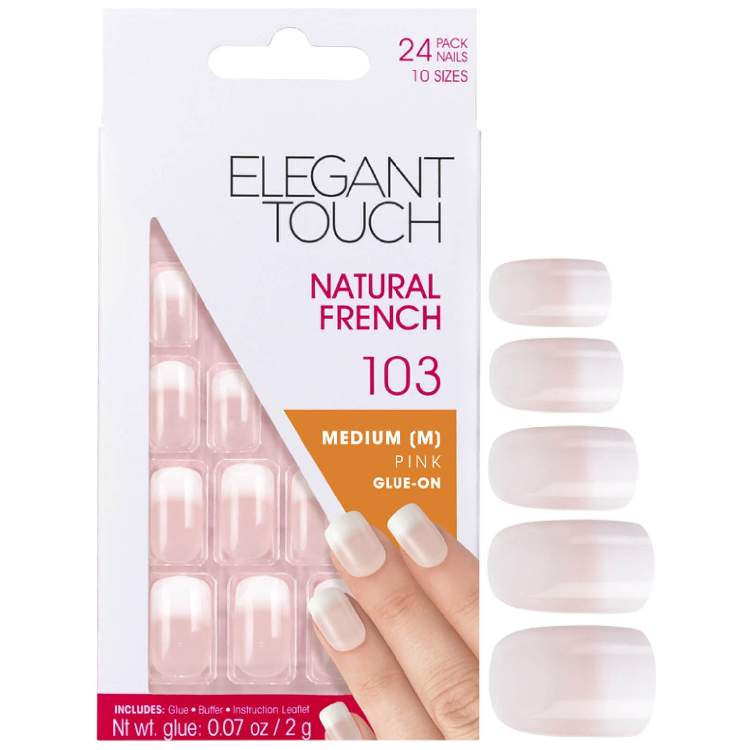 Накладные ногти средней длины с французским маникюром Elegant Touch Natural French Nails — 103 (M) (Pink) (Fade Tip)