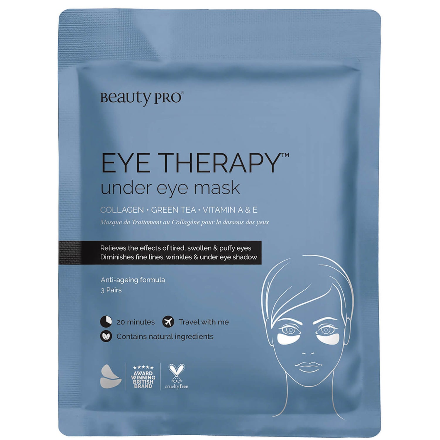 BeautyPro Eye Therapy maschera contorno occhi con collagene ed estratto di tè verde (3 applicazioni)