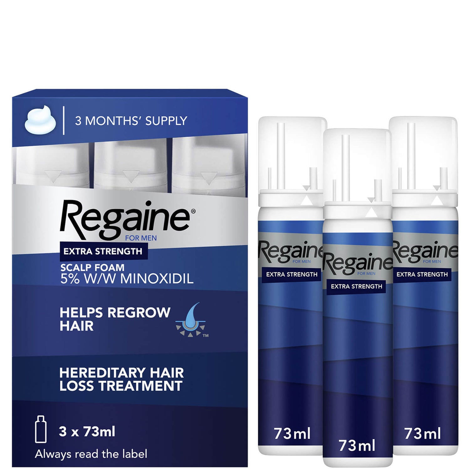 Regaine Men's Extra Strength Hair Loss and Hair Regrowth Scalp Foam  Treatment 3 x 73ml | Buy Online | Mankind