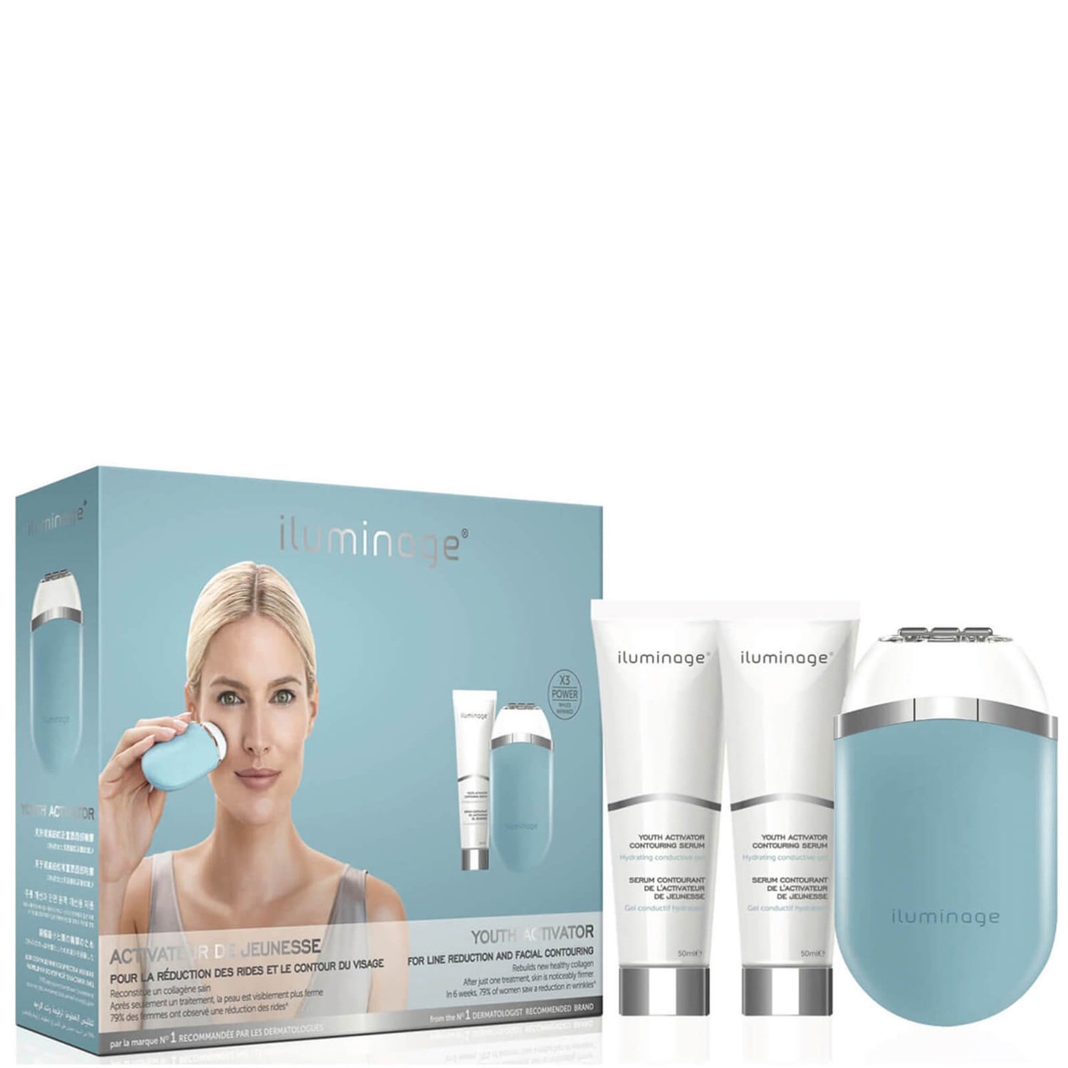 Iluminage Youth Activator Infrared LED Radio Frequency Anti-Aging Device & 2 Youth Activator Serums 1 kit