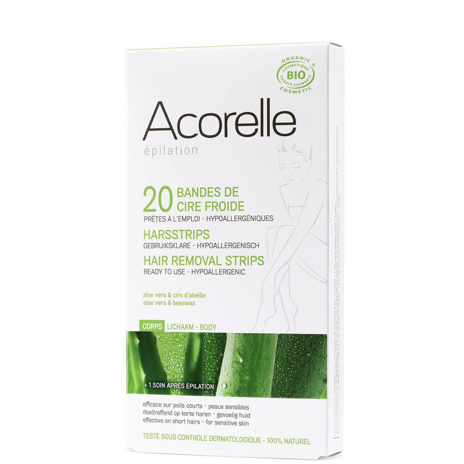 Acorelle 即用蘆薈及蜂蠟腿部蜜蠟除毛貼布 - 20 入
