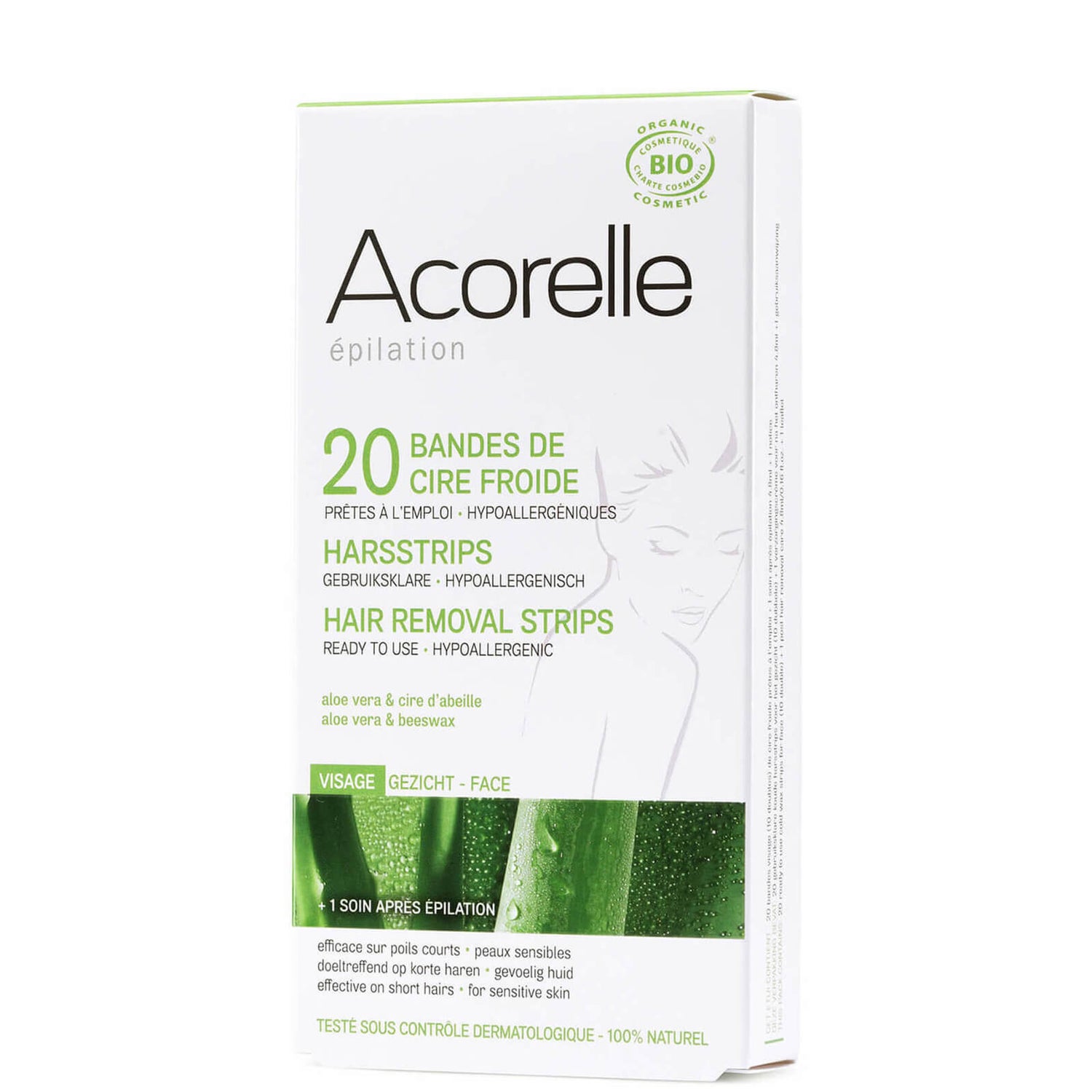 Acorelle Ready to Use Aloe Vera and Beeswax Face Strips – 20 remser