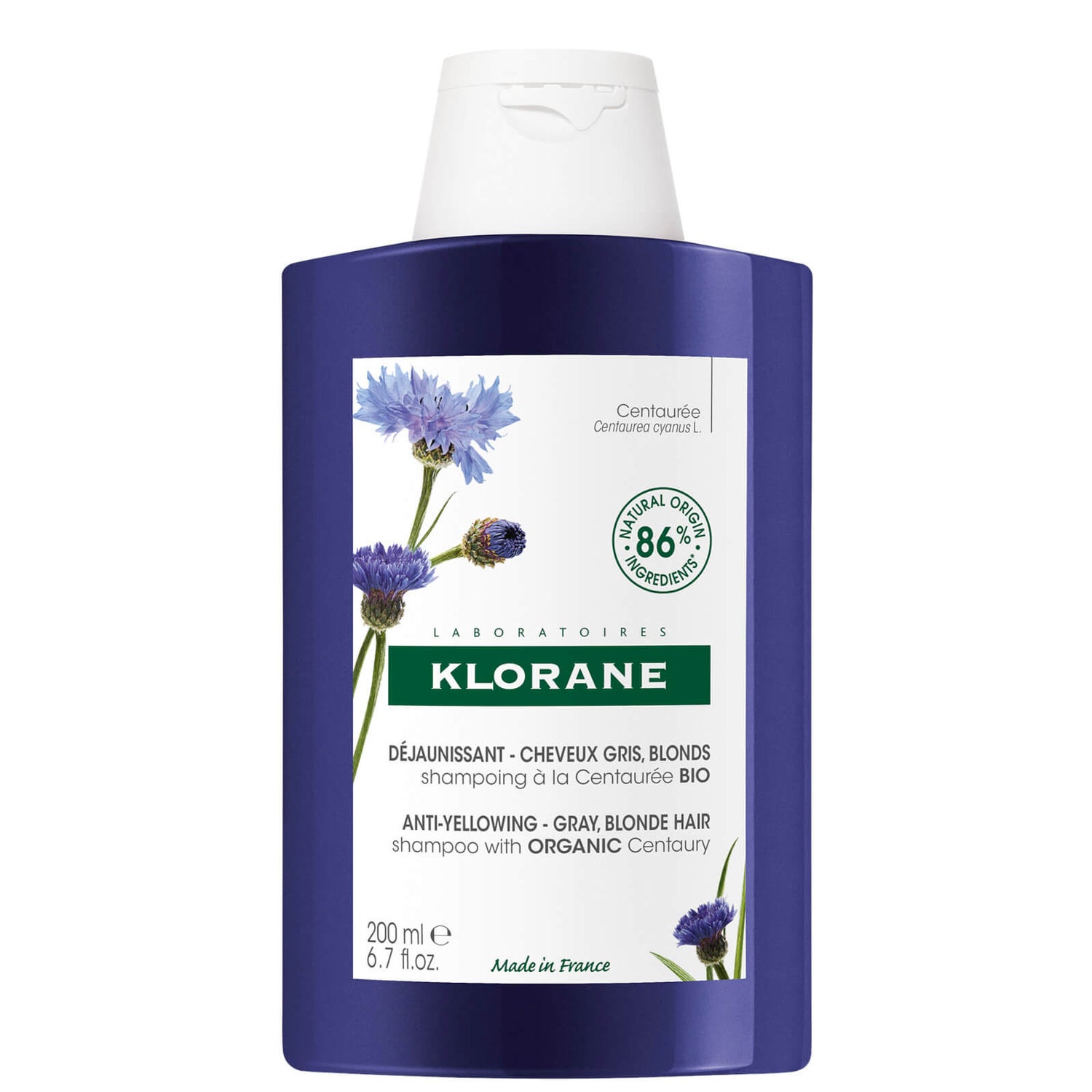 KLORANE Champú antiamarillo con centaura para cabellos blancos y grises 200ml