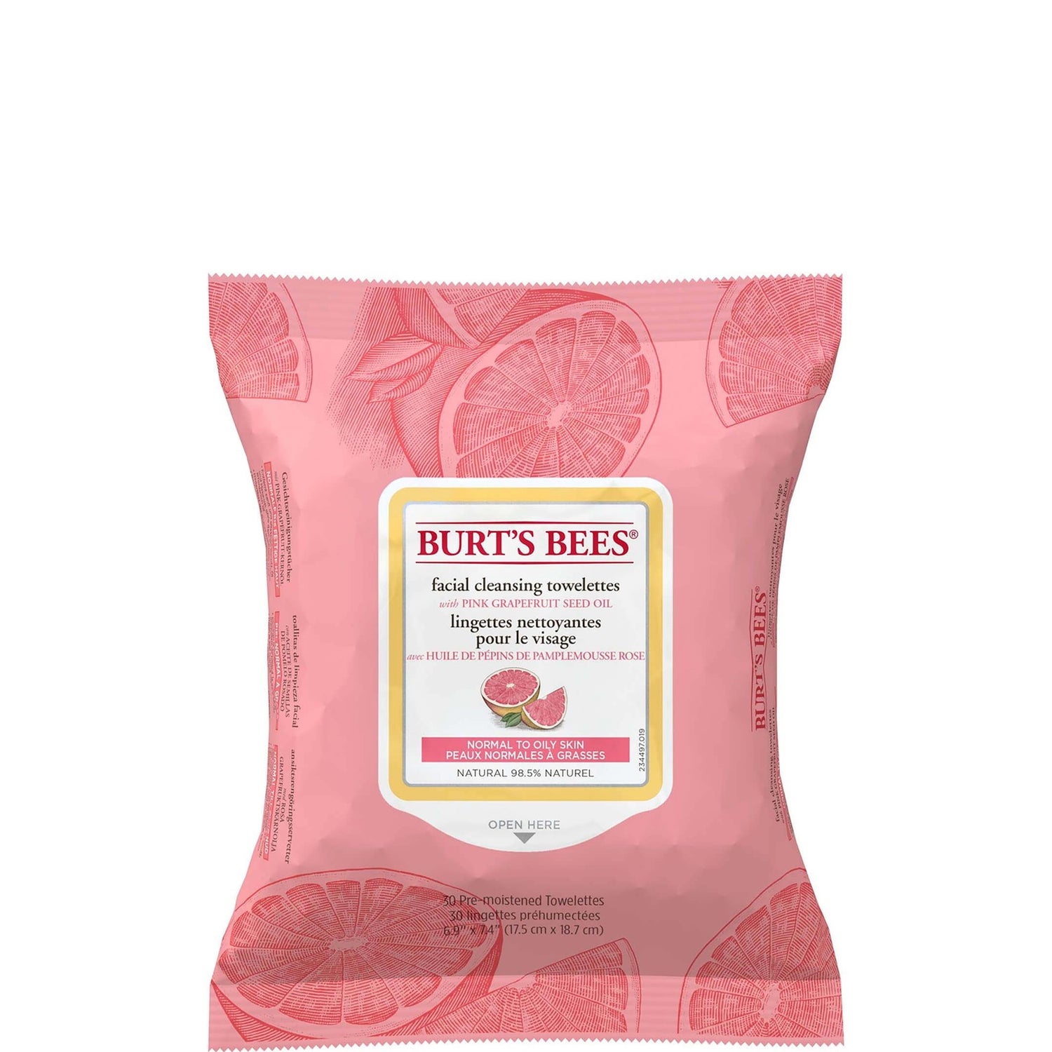 Burt's Bees Facial Cleansing Towelettes -puhdistuspyyhkeet (30 kpl), Pink Grapefruit