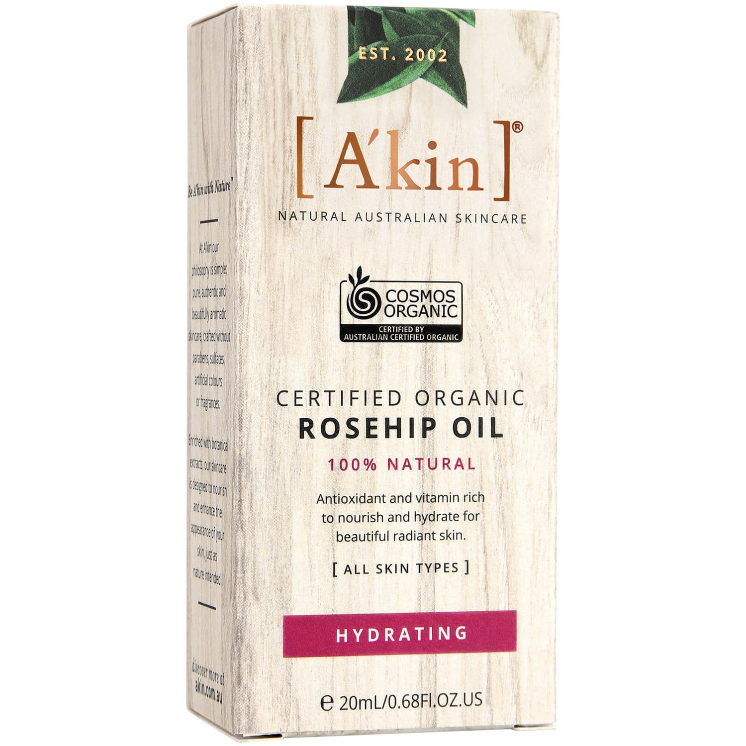A'kin Certified Organic Rosehip Oil olejek z dzikiej róży certyfikowany jako ekologiczny 20 ml