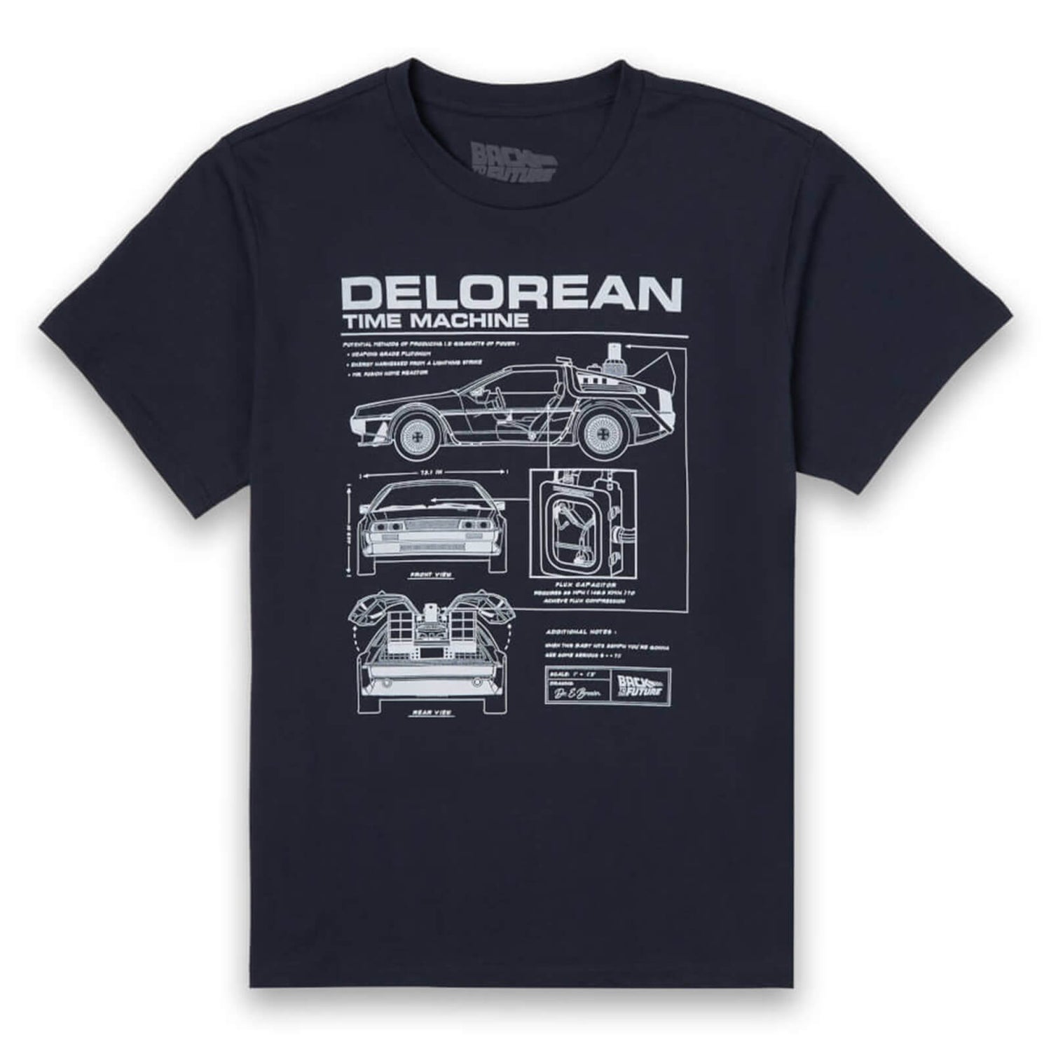 Back To The Future DeLorean Schematic T-Shirt - Navy