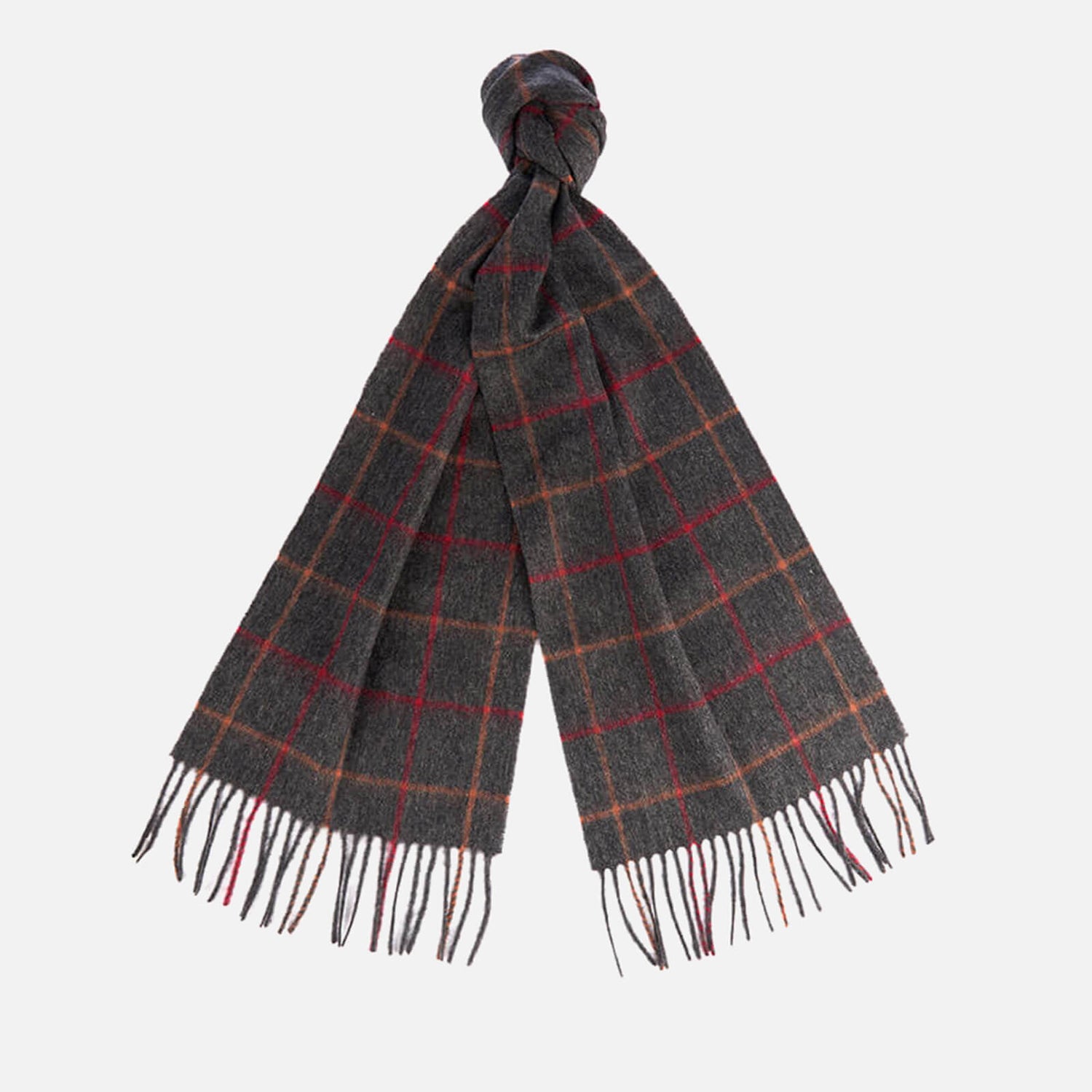 Barbour Heritage Men's Tattersall Lambswool Scarf - Charcoal/Red