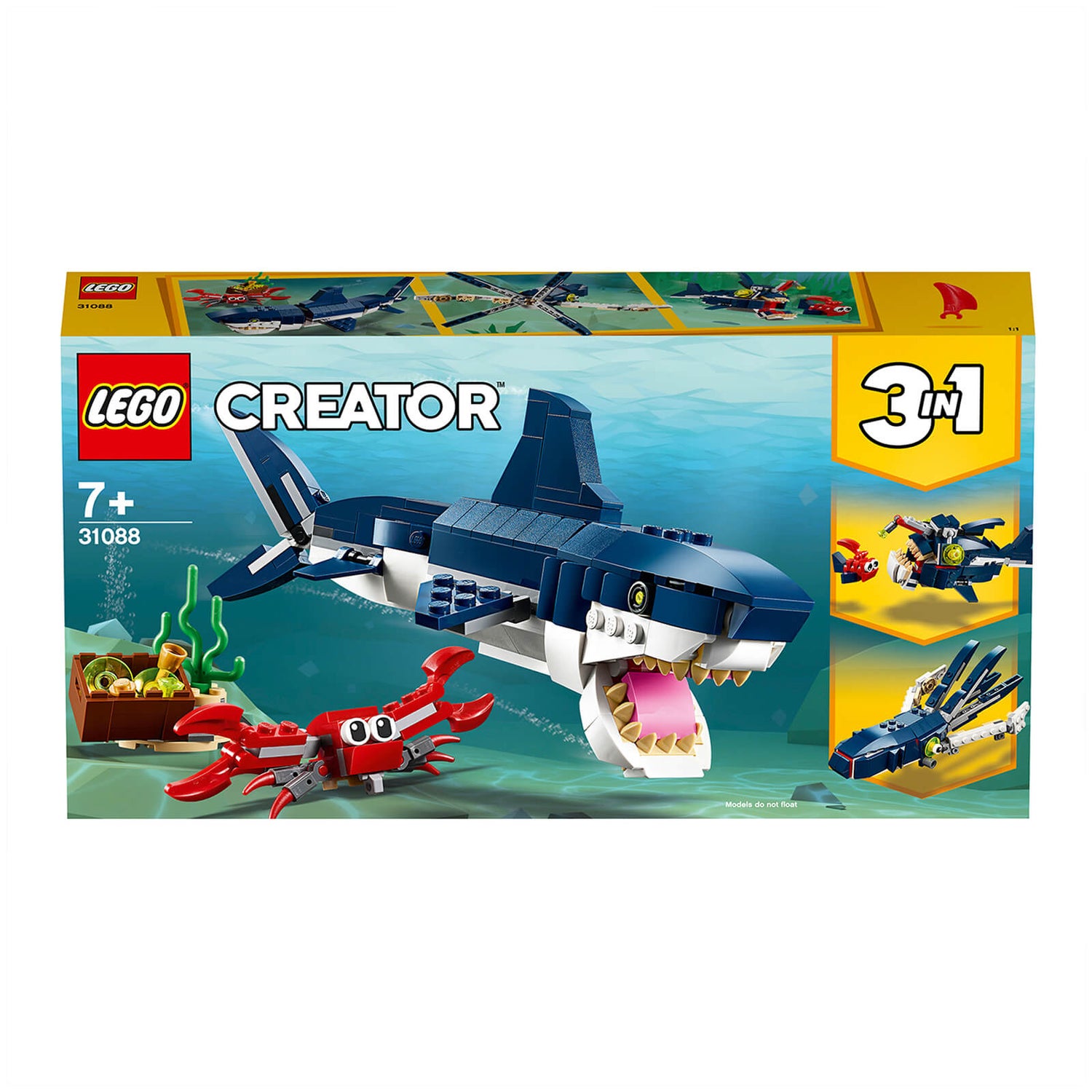 LEGO Creator: 3-en-1 Les Créatures Sous-Marines, Figurines Animaux Marins, Requin, Crabe (31088)