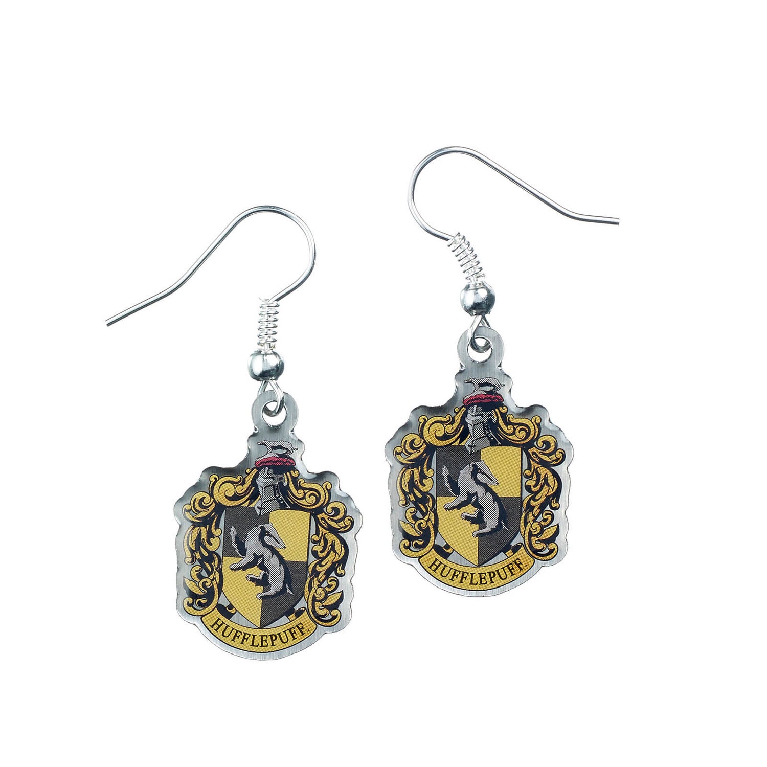 Harry Potter Hufflepuff Crest Drop Earrings - Silver