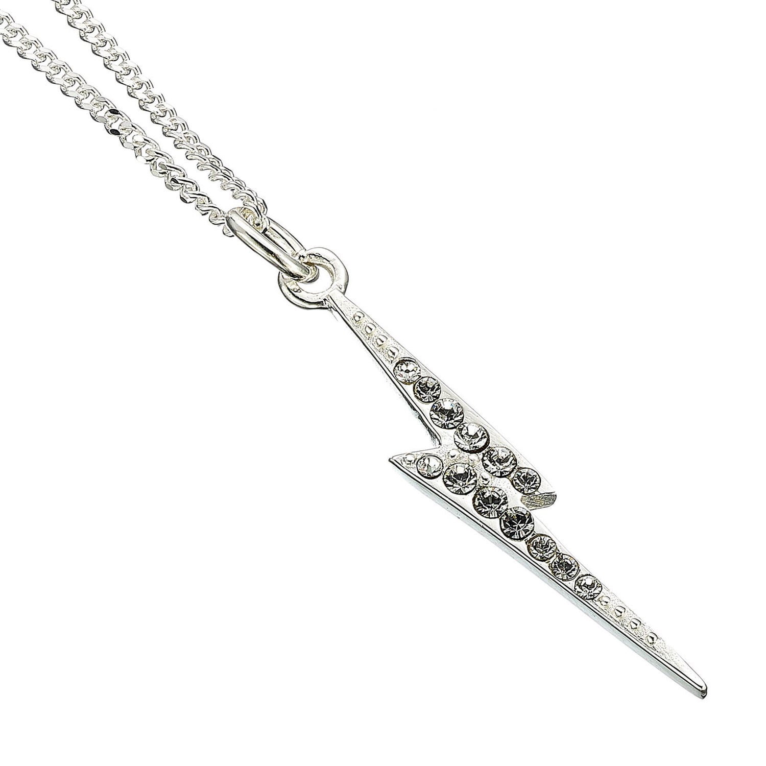 Harry Potter Lightning Bolt Scar Necklace Embellished with Crystals - Silver