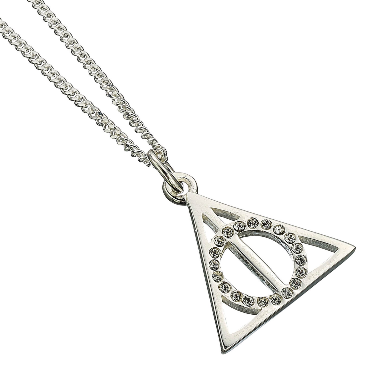 Harry Potter Sterling Silver Deathly Hallows Necklace with Claw Set Crystals