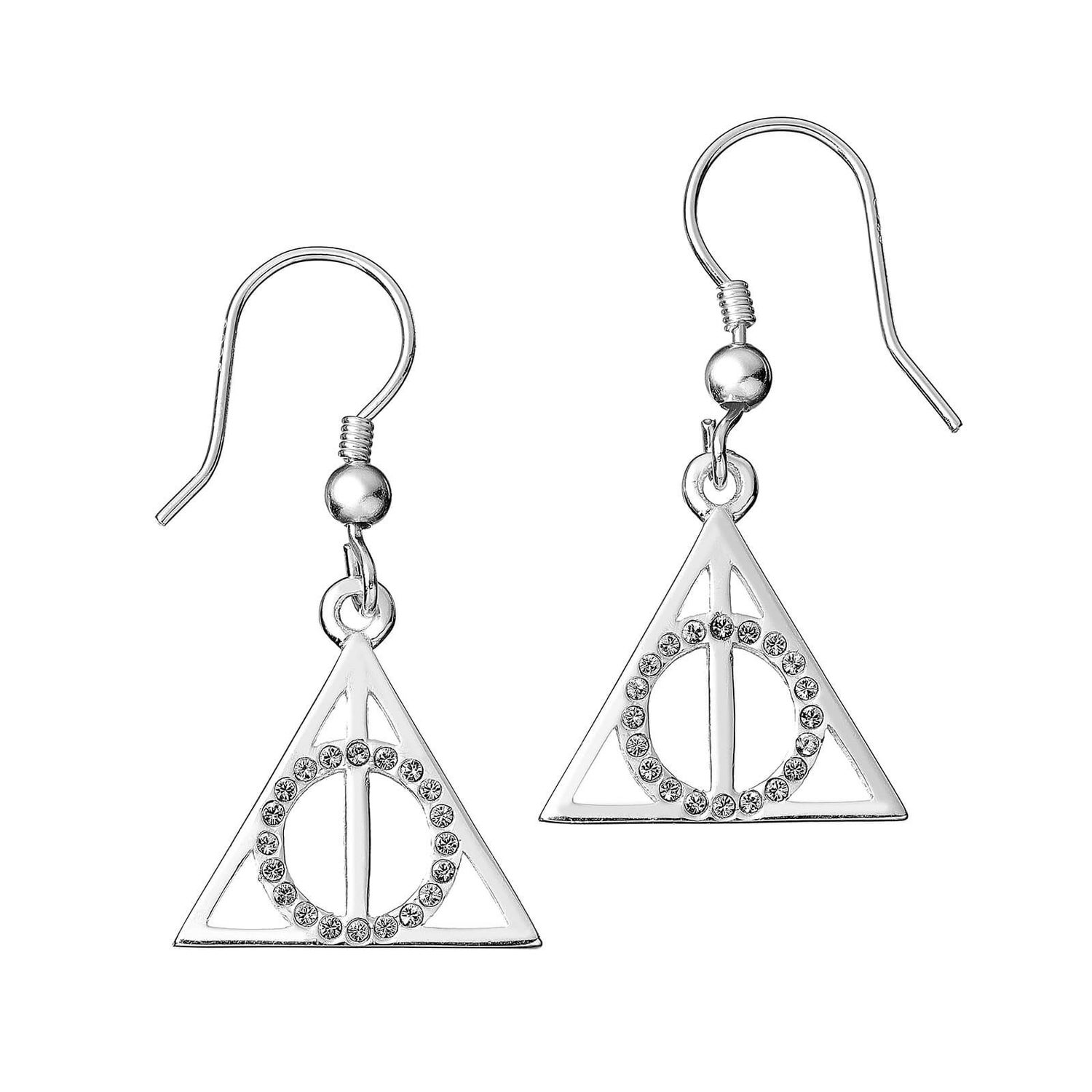 Harry Potter Deathly Hallows Earrings Embellished with Crystals - Silver