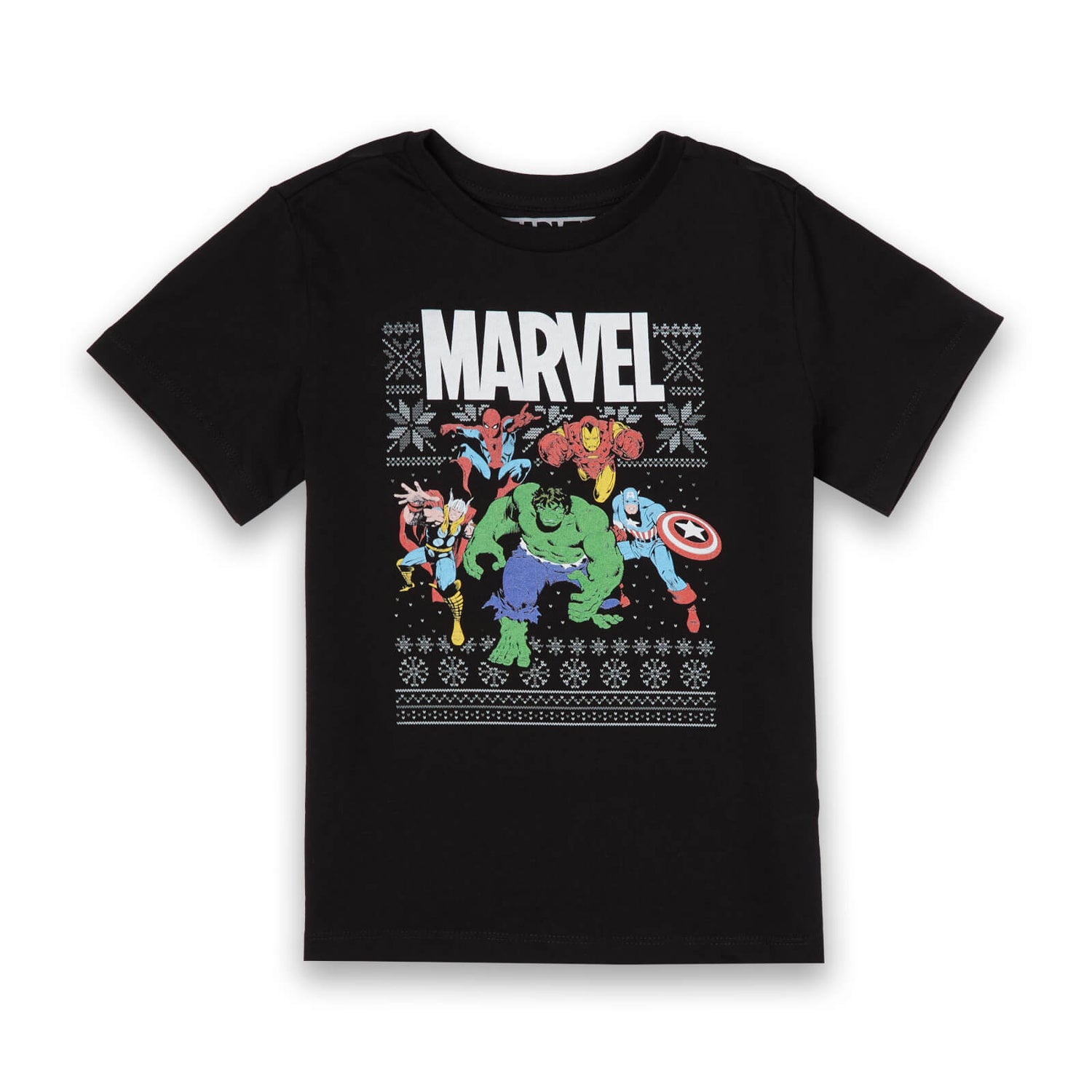 Marvel Avengers Group Kids Christmas T-Shirt - Black