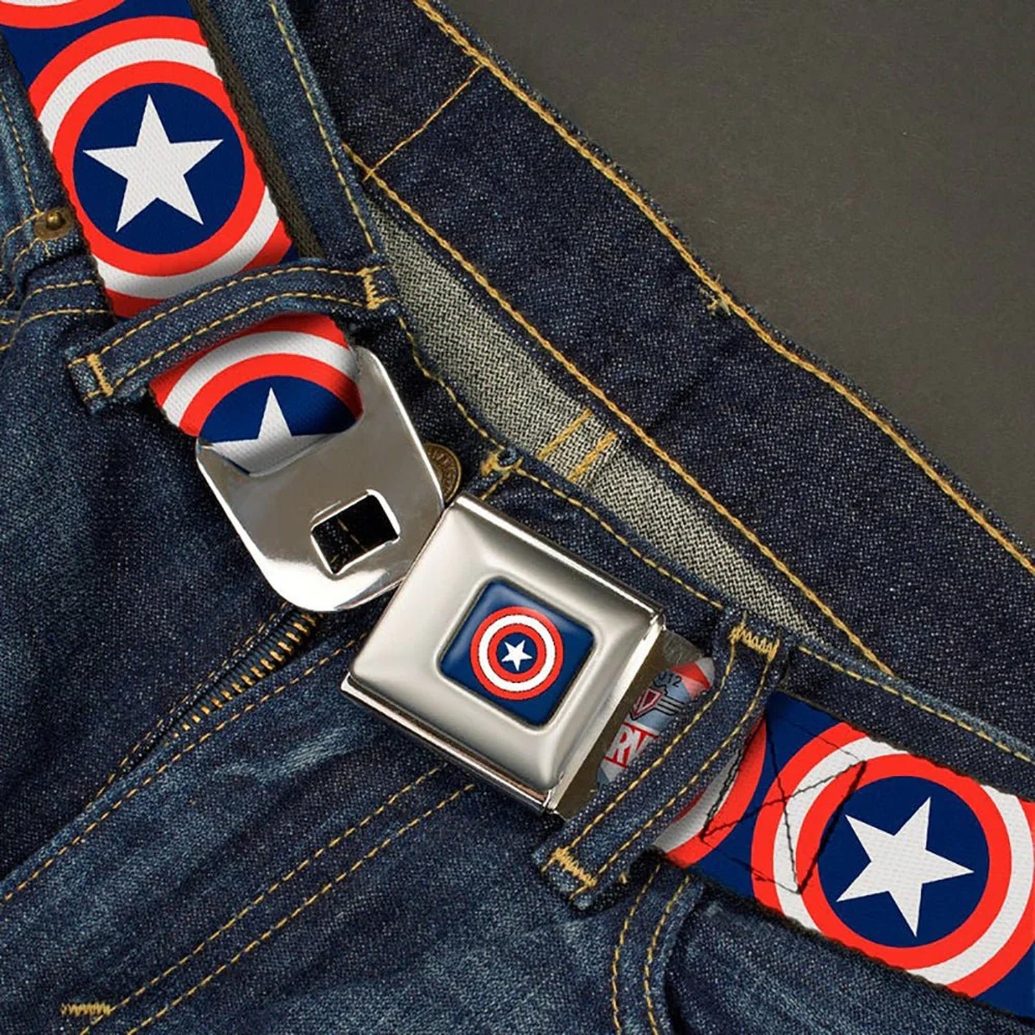 Buckle-Down Marvel Captain America Shield Seatbelt Belt - Multi