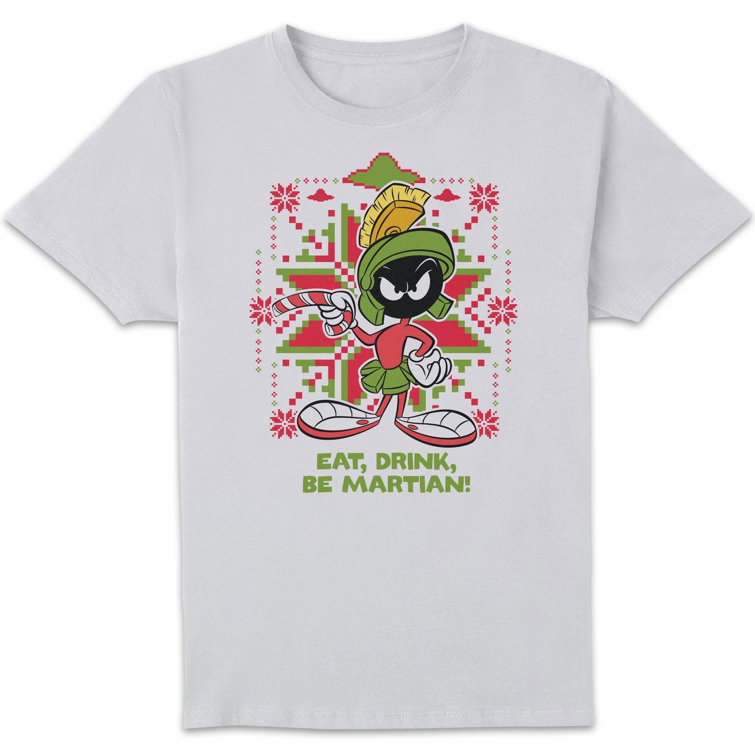 Looney Tunes Eat Drink Be Martian Men's Christmas T-Shirt - White