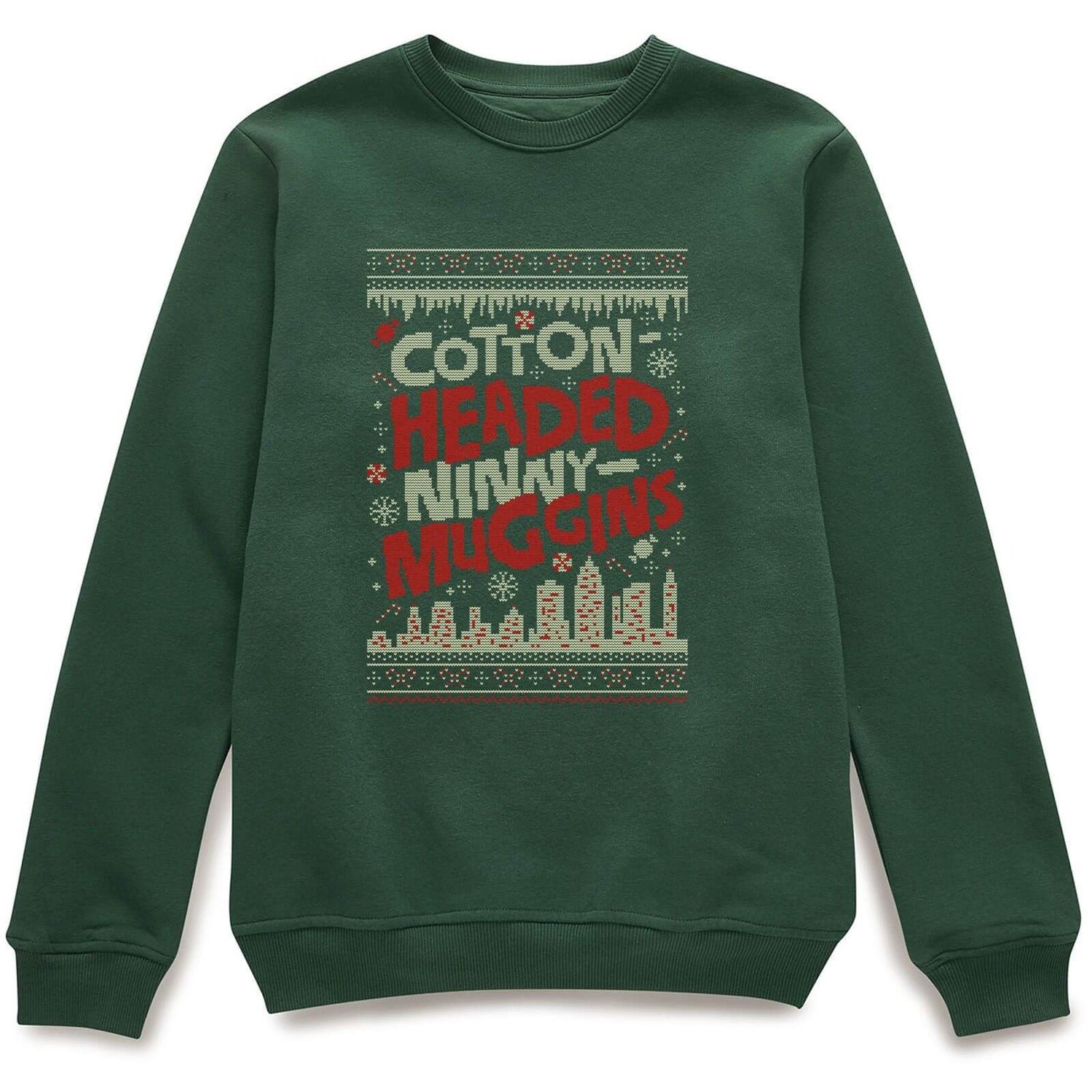 Elf Cotton-Headed-Ninny-Muggins Knit Christmas Sweater - Forest Green
