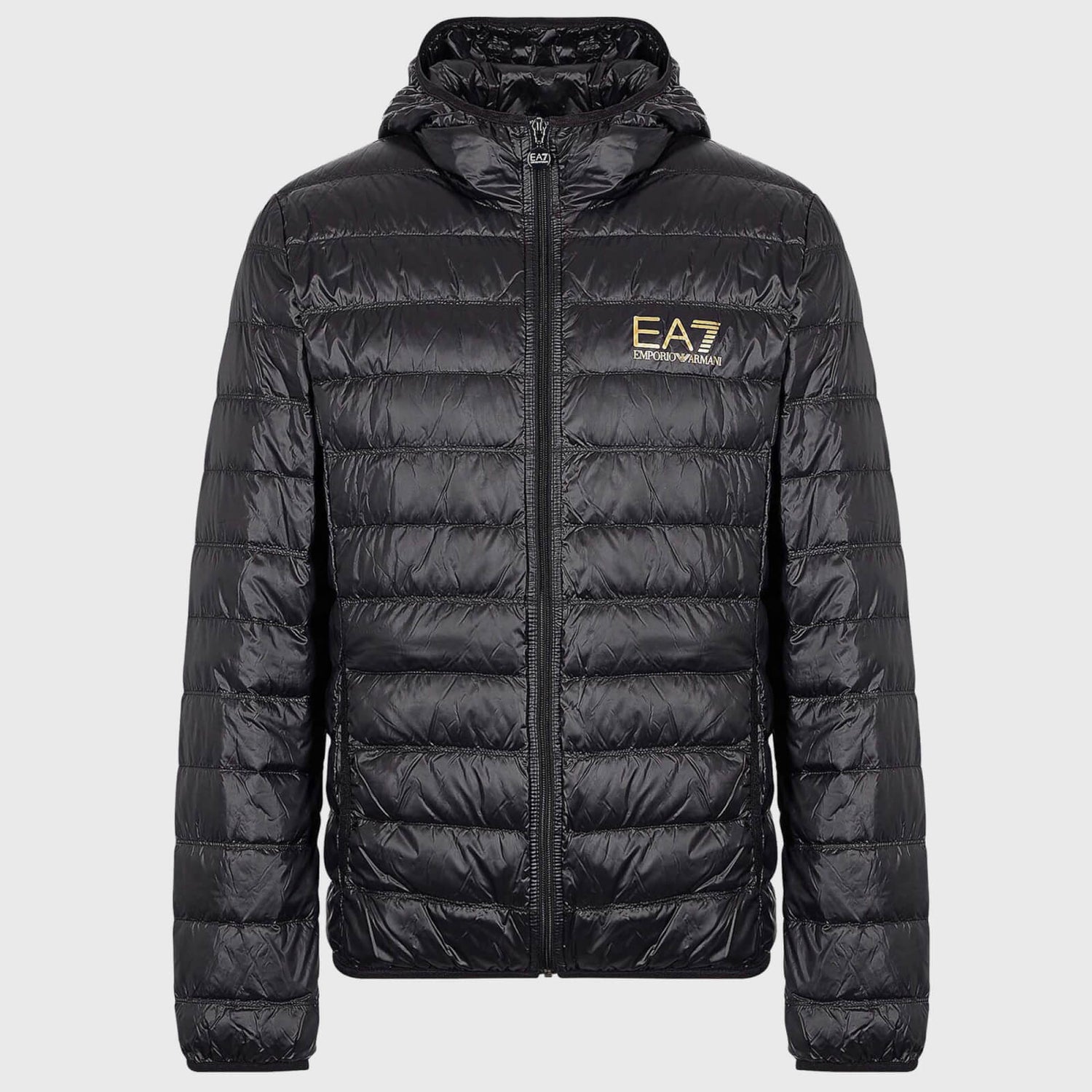 EA7 Men's Gold Logo Full Zip Puffer Jacket - Black - S