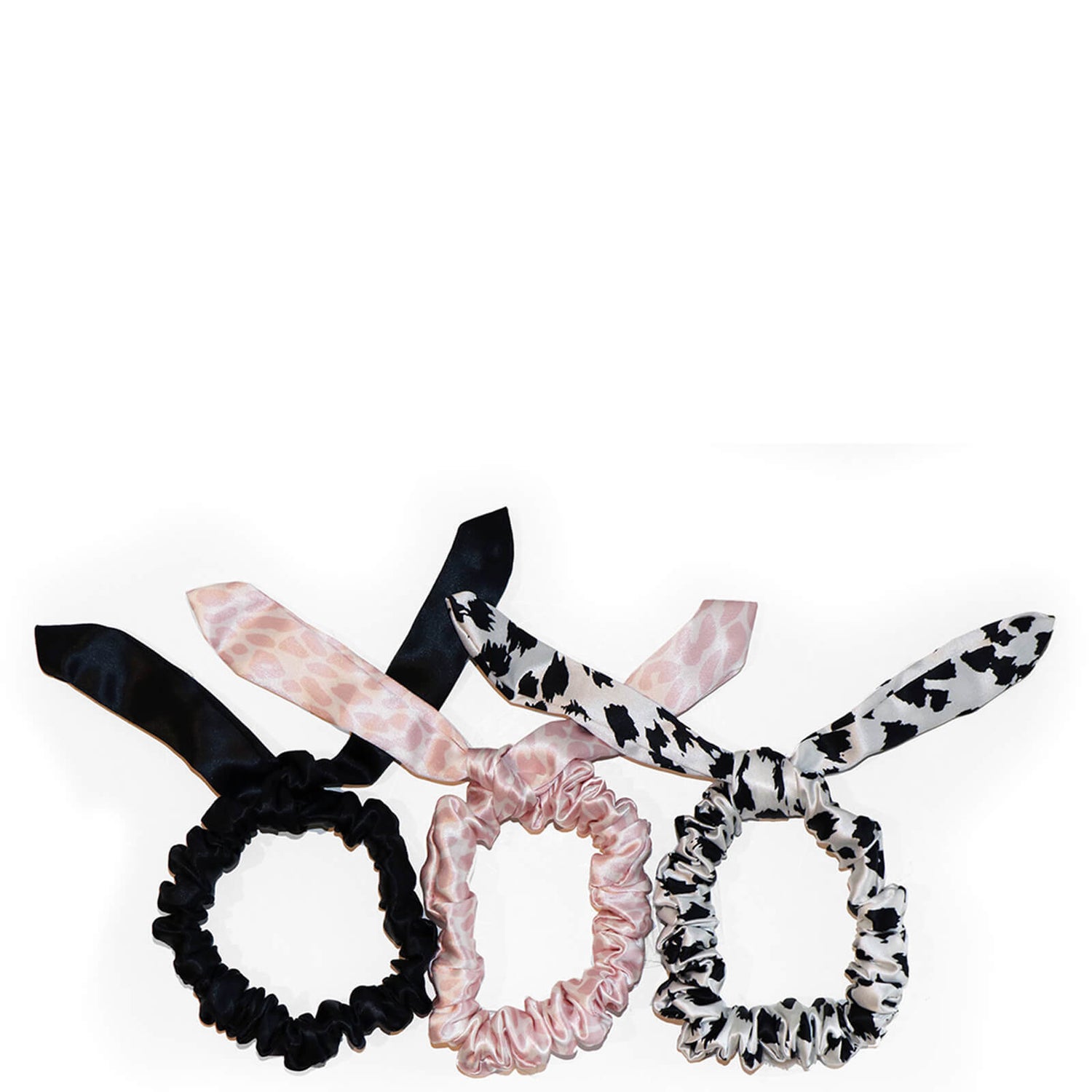 Slip Silk Bunny Scrunchies - Black/Pink Snow Leopard/White Leopard (Pack of 3)