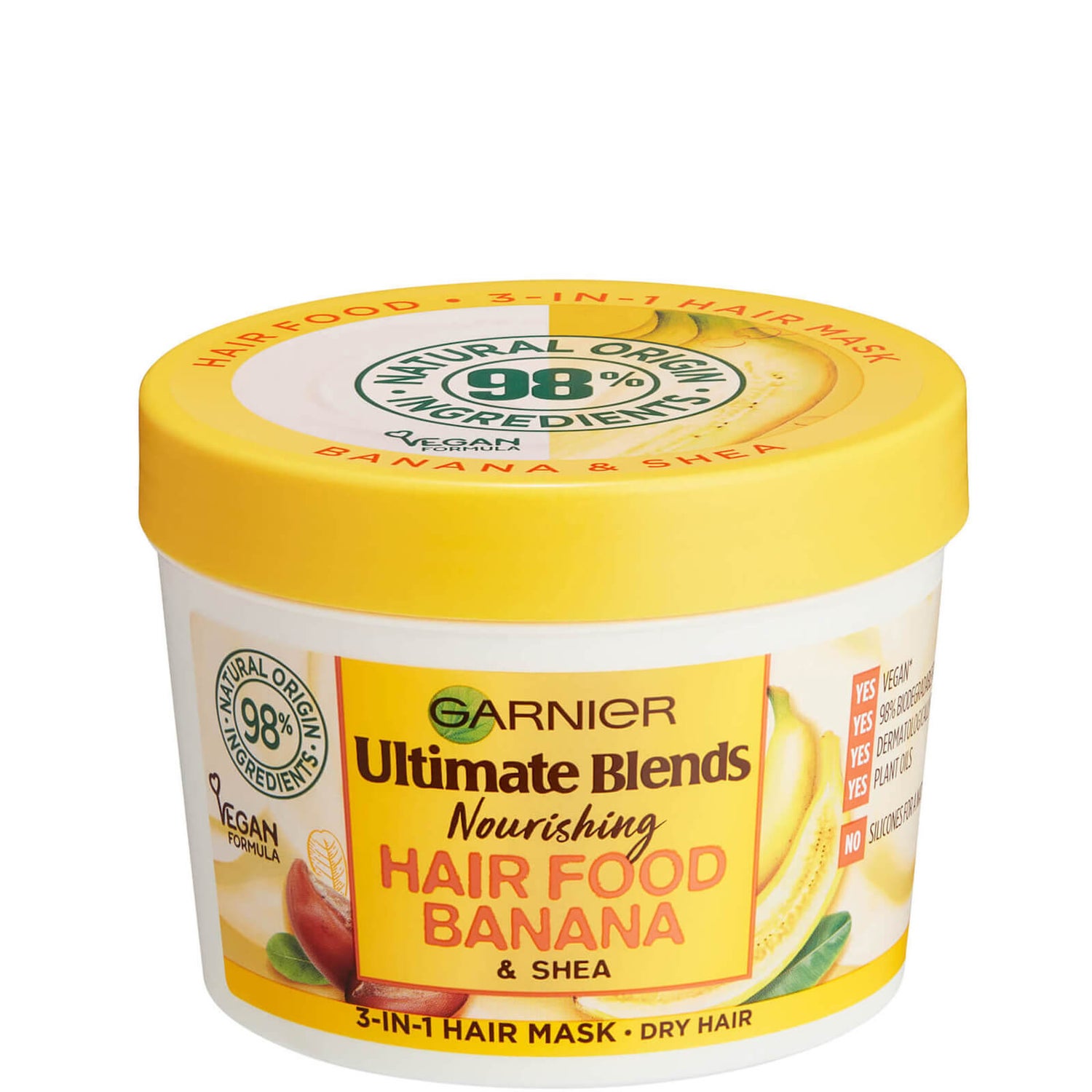 Garnier Ultimate Blends Hair Food Banana 3-in-1 Dry Hair Mask Treatment  390ml - LOOKFANTASTIC
