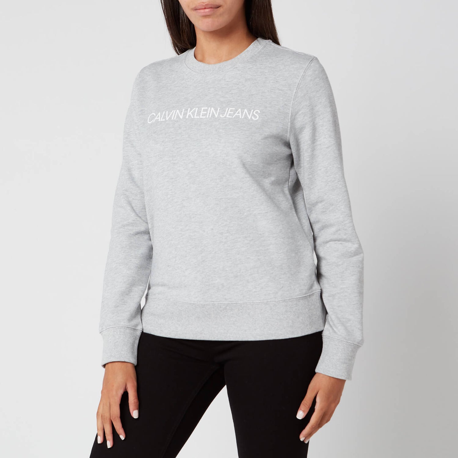 Calvin Klein Jeans Women\'s Institutional Core Logo Crew Neck Sweatshirt -  Light Grey Heather