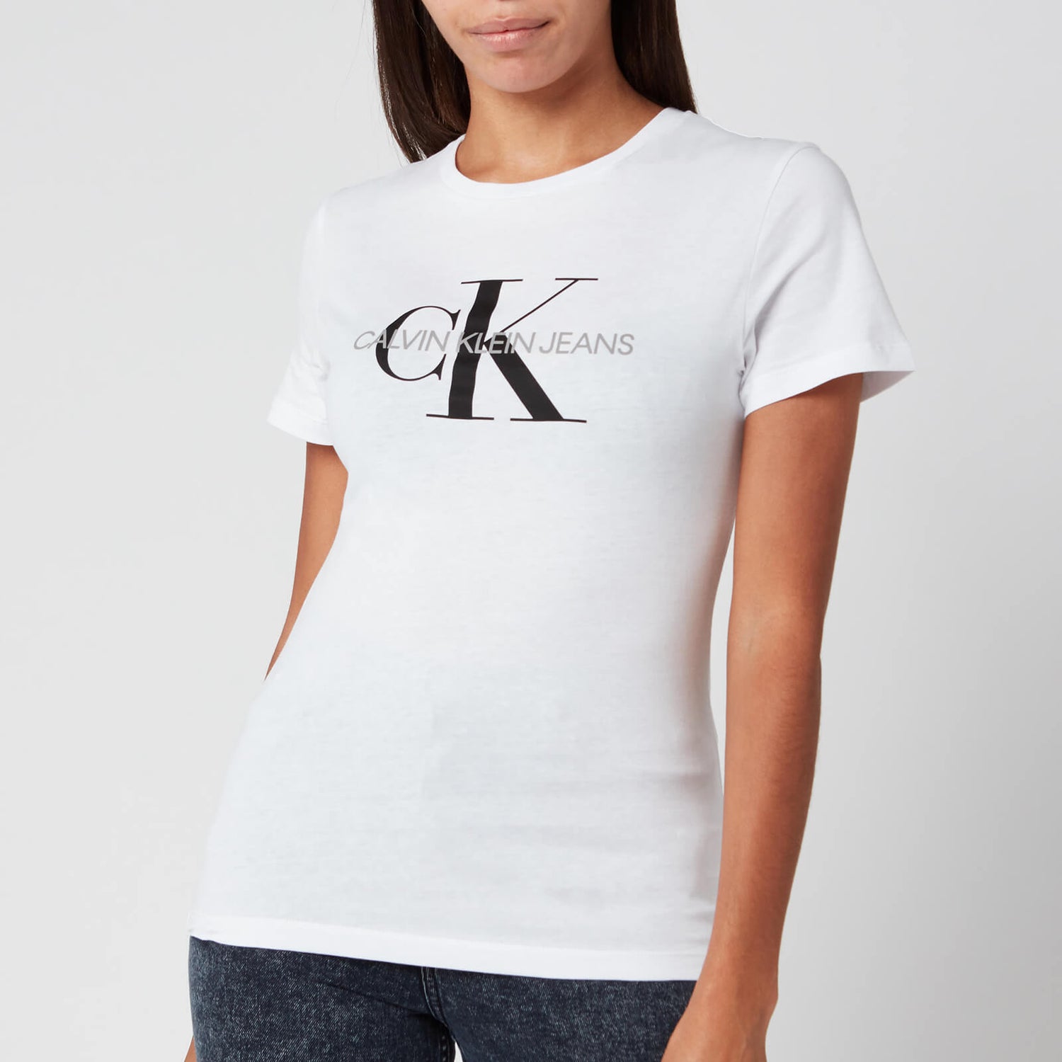 Calvin Klein Jeans Women's Monogram Logo Regular Fit T-Shirt - Bright White - XS