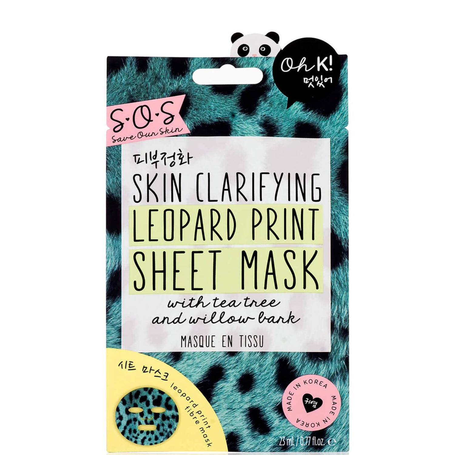 Осветляющая маска для лица Oh K! SOS Printed Leopard Clarifying Print Sheet Mask, 23 мл
