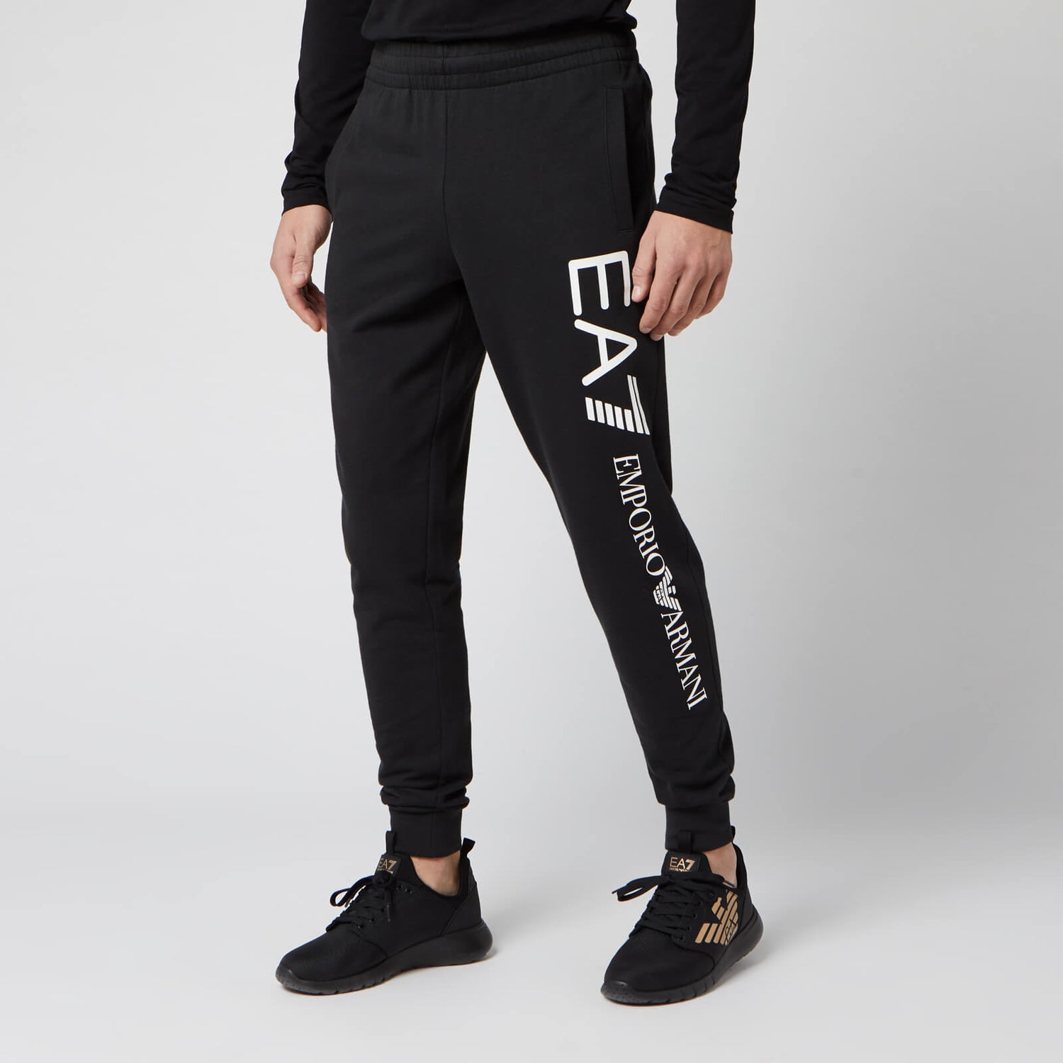 Emporio Armani EA7 Men s Large Script Logo Sweatpants Black Gold TheHut