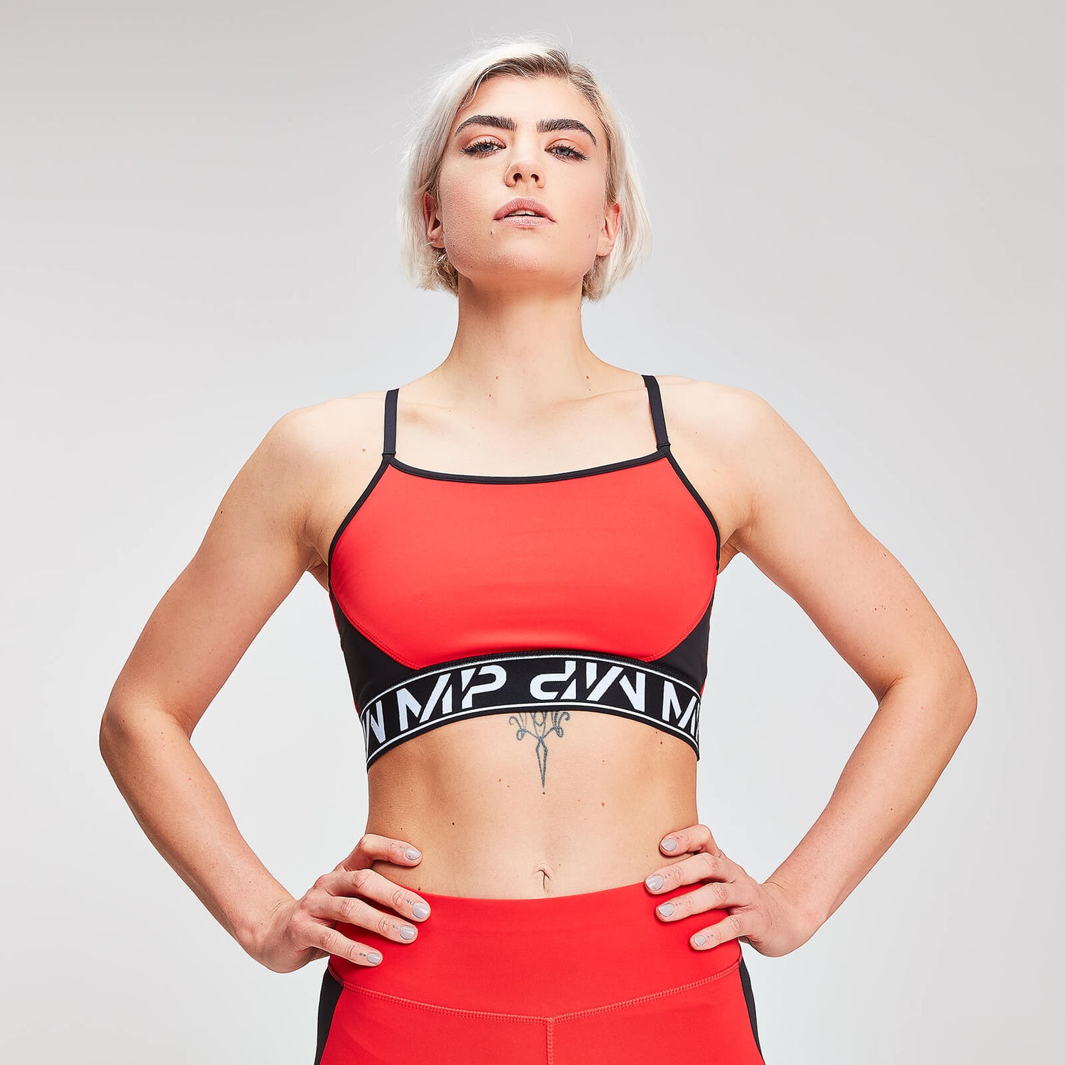 MP Women's Branded Colour Block Crop Top, Red