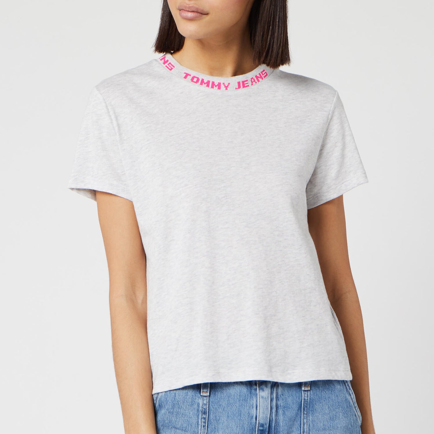 Tommy Jeans Women s Branded Neck T Shirt Pale Grey Heather