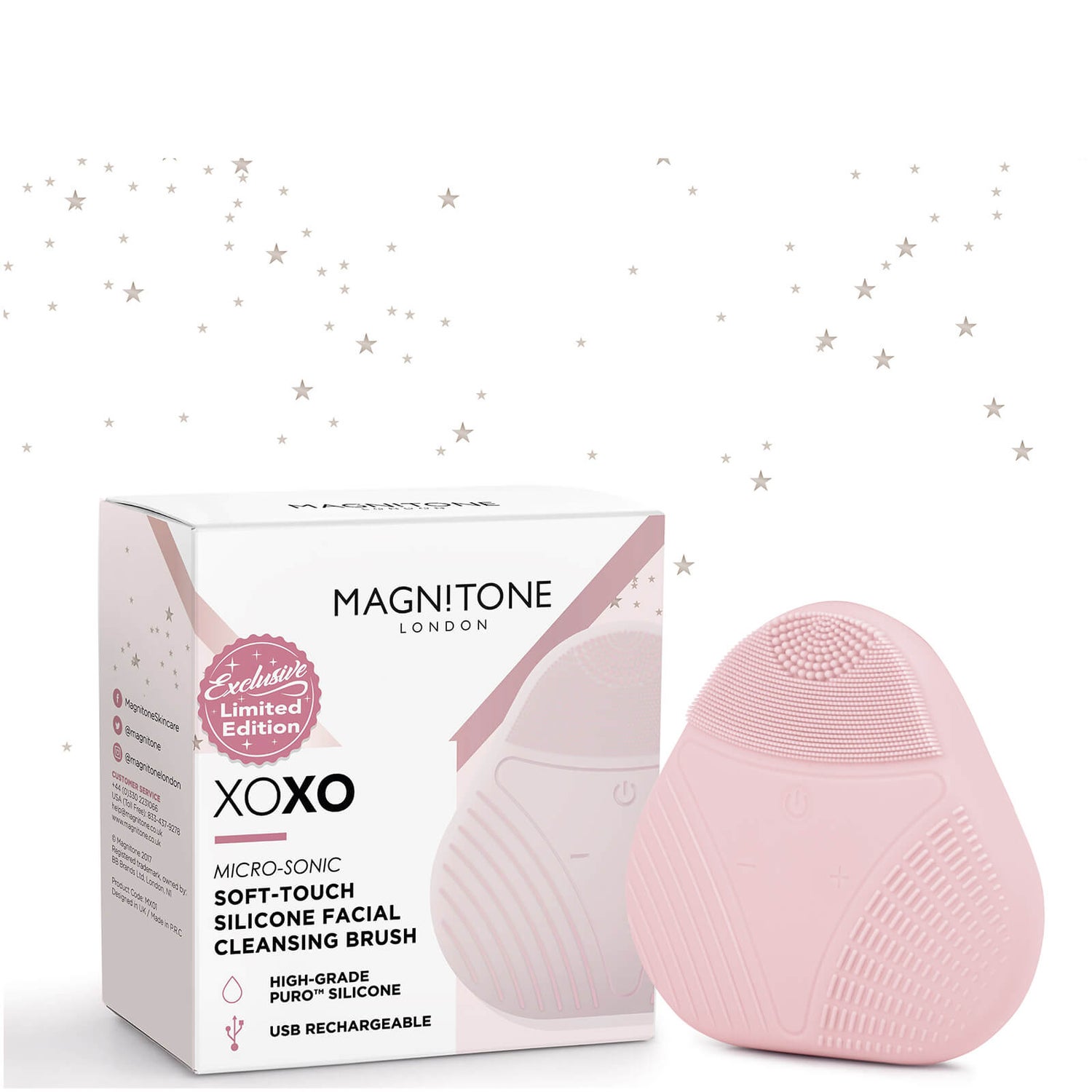 MAGNITONE London Limited Edition XOXO SoftTouch Micro-Sonic Silicone Cleansing Brush - Pink