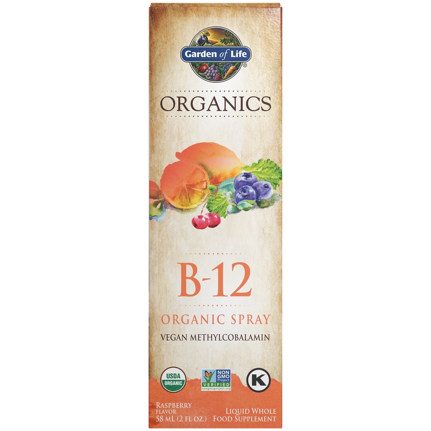 Espray de vitamina B12 Organics - Frambuesa - 58 ml