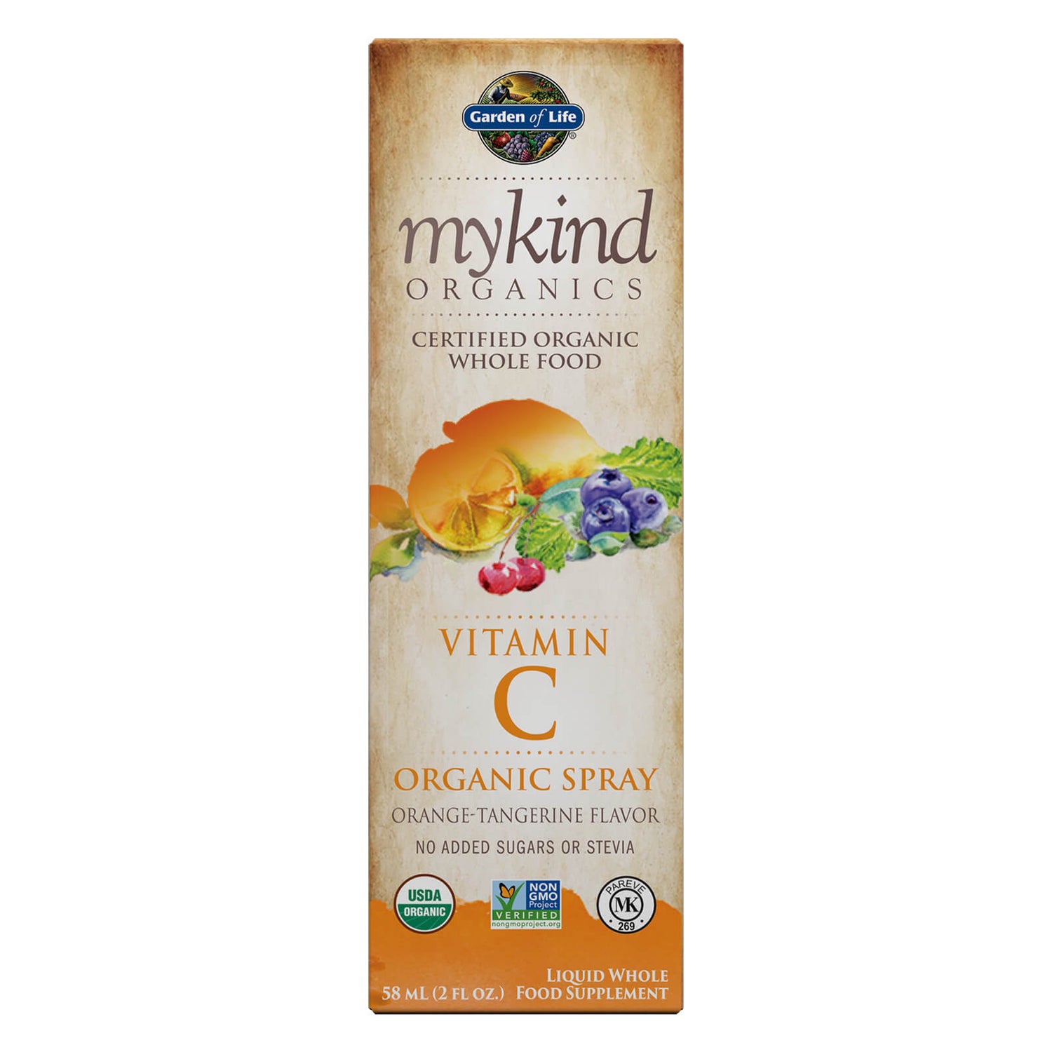 Spray de vitamine C mykind Organics - Orange-mandarine - 58 ml