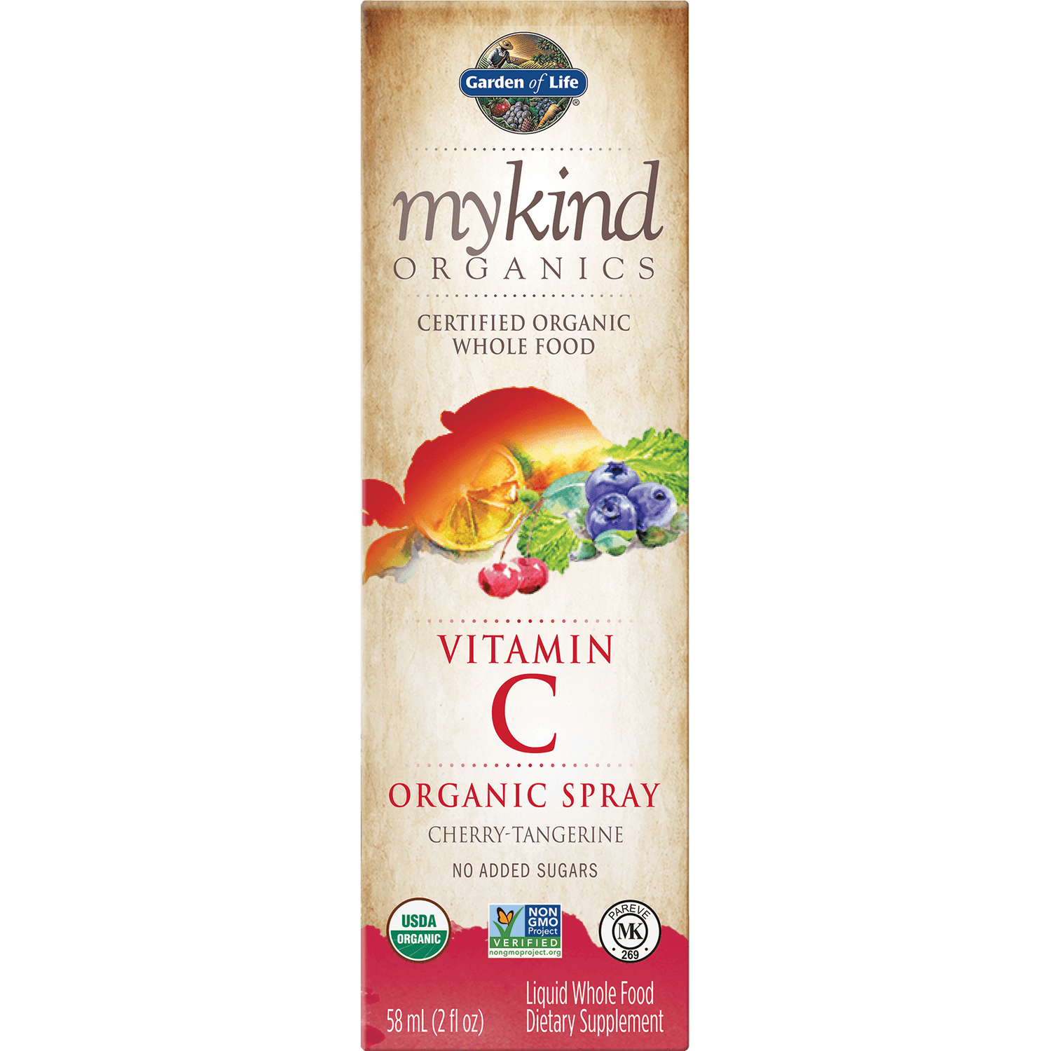 mykind Organics 有機維他命 C 噴劑－櫻桃柳橙－58毫升