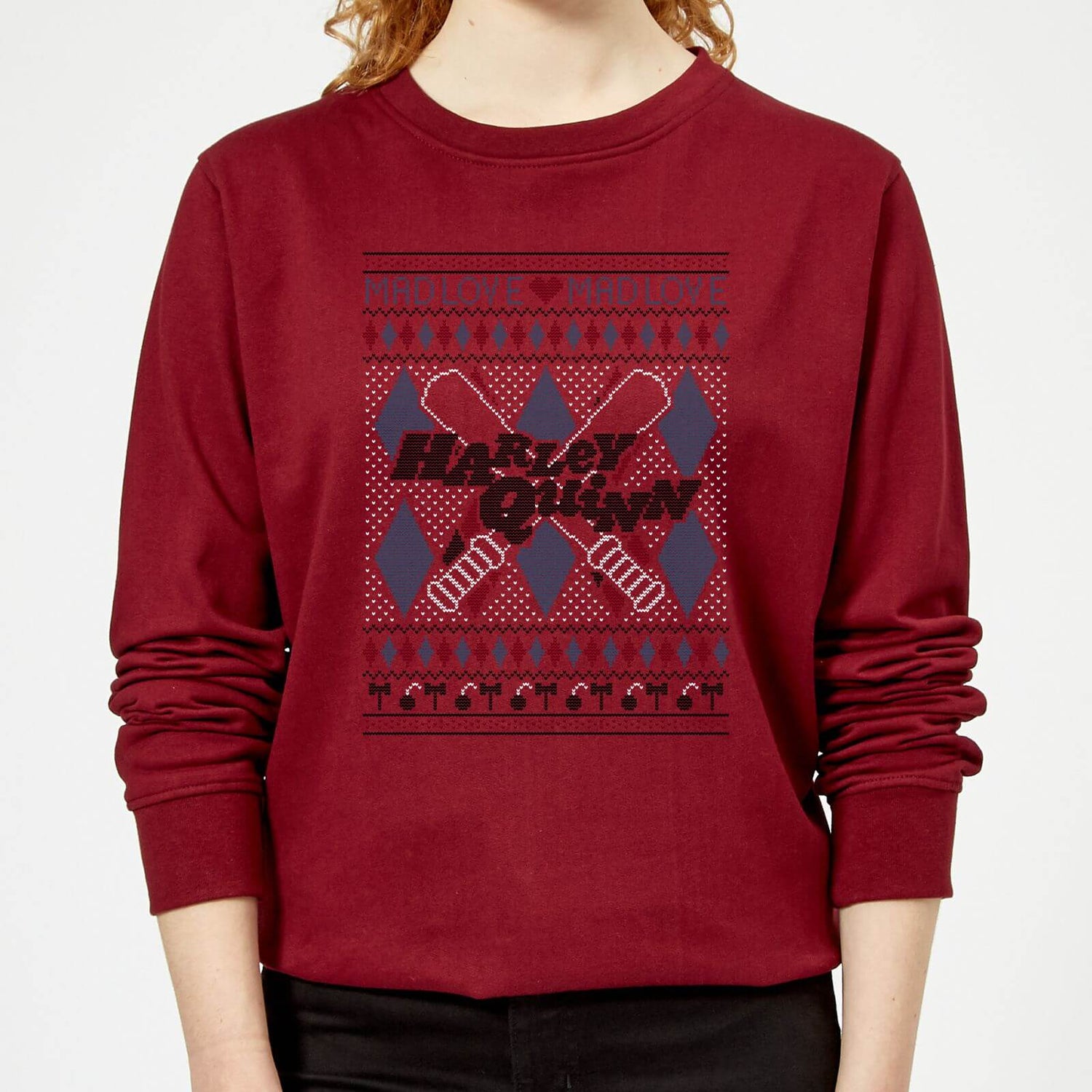 Harley Quinn Women s Christmas Sweater Burgundy Clothing Zavvi US