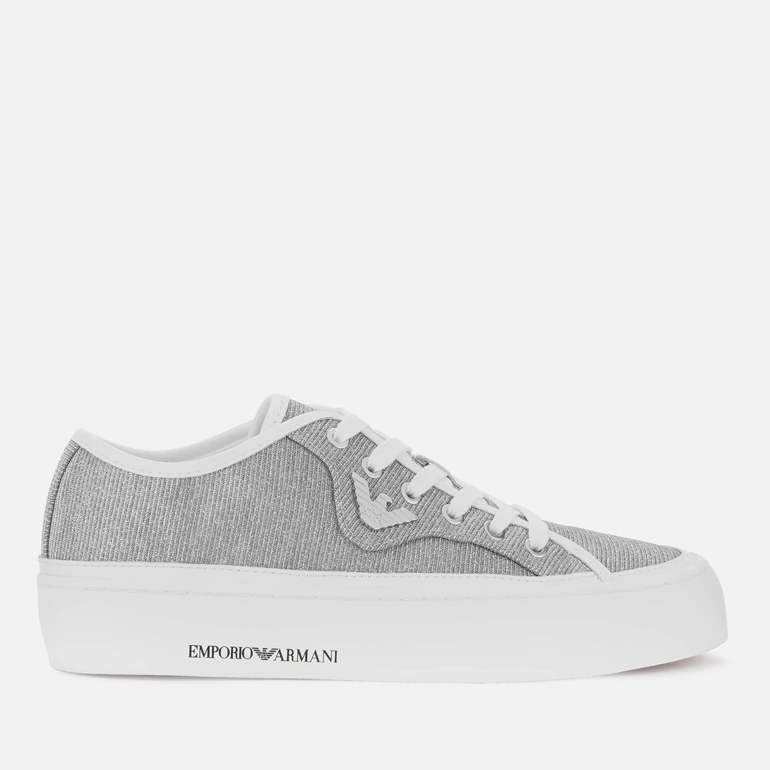 Emporio Armani Women s Glitter Canvas Low Top Trainers White